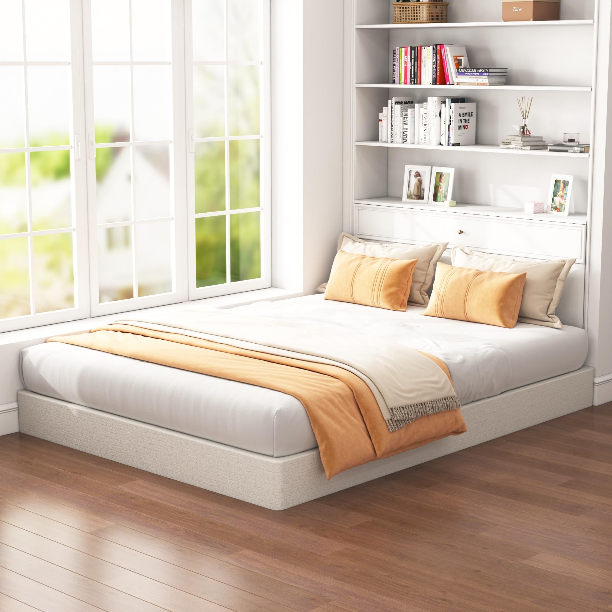 Heavy Duty Full Box Spring Bed - 4 Inch Metal Foundation with Fabric Cover for Noise-Free Support up to 3000lbs - Perfect for Guest Rooms & Dormitories