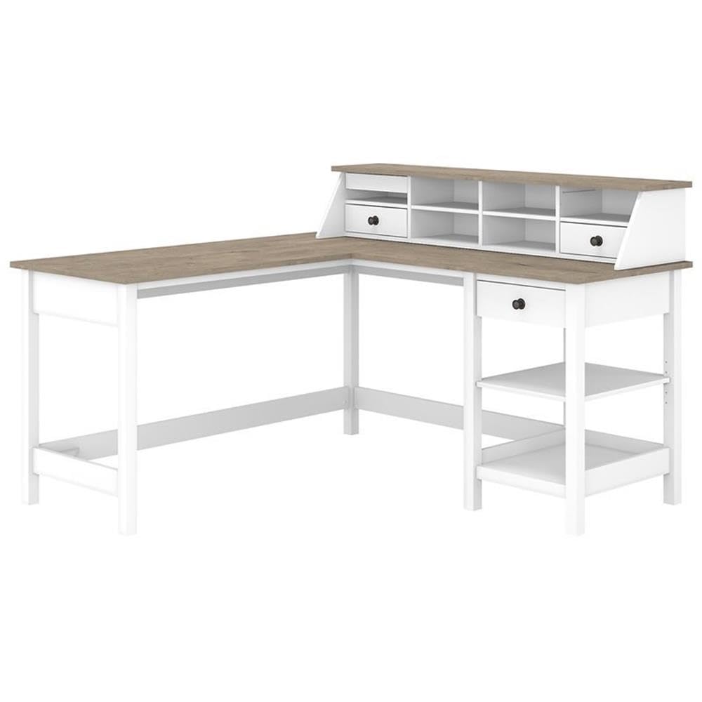 UrbanPro Farmhouse 60W L-Shaped Computer Desk with Desktop Organizer - Home Office Workstation for Small Spaces, Gaming & Study Desk with Storage Shelf