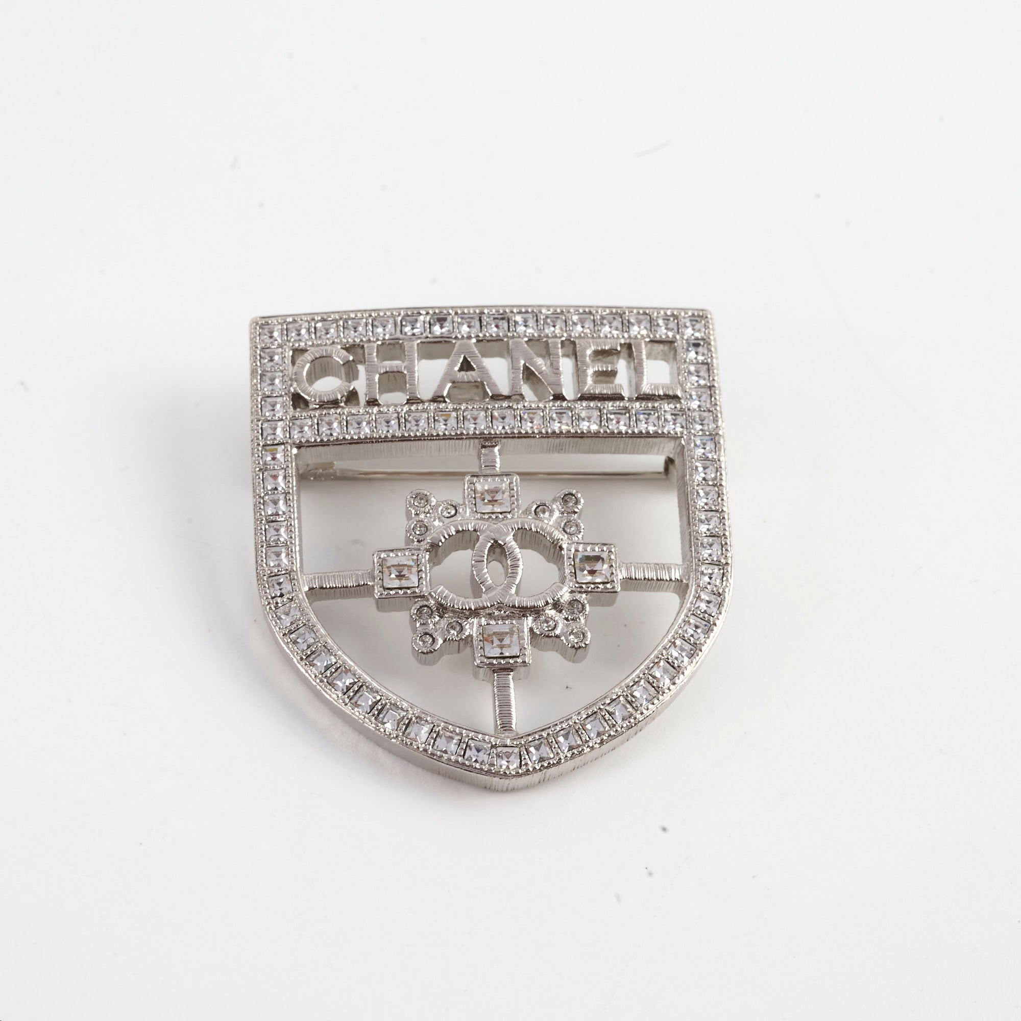 Chanel Shield Crystal Brooch - Elegant Fashion Accessory for Women | Perfect for Dresses, Jackets & Bags | Luxury Jewelry Gift for Her