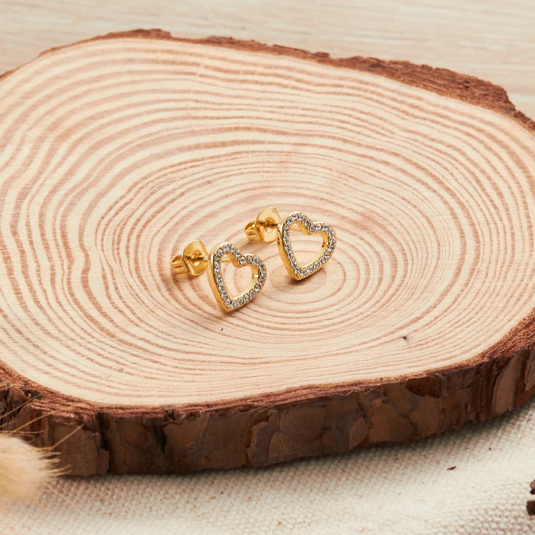 Gold Plated Open Heart Earrings with Zirconia - Perfect for Gifts & Date Nights
