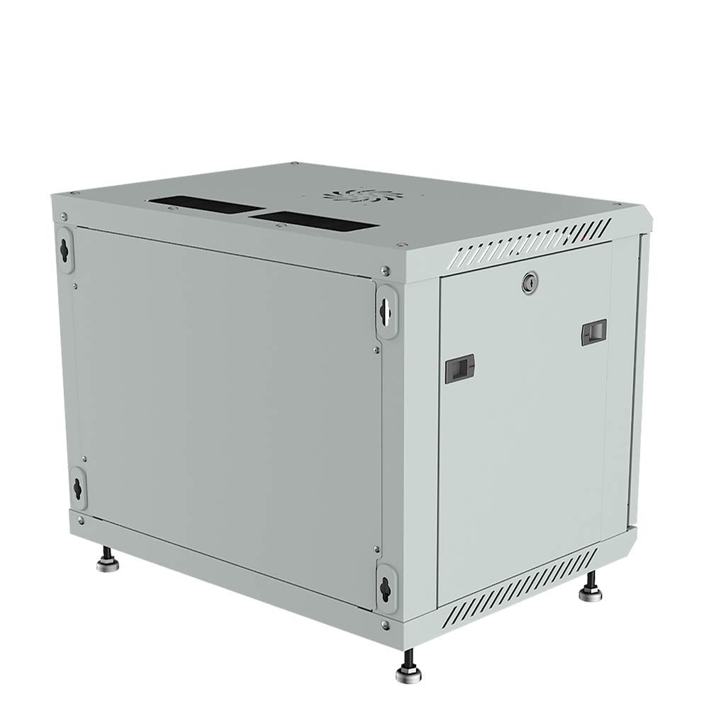 6U Wall Mount Server Rack Cabinet - Secure Locking Network & AV Equipment Enclosure for Electronics, Data, Audio Video - Includes Legs, Power Strip, Shelf & Cooling Fan - 24-Inch Deep (Light Grey) - Perfect for Home Office, Data Centers & Professional AV Installations