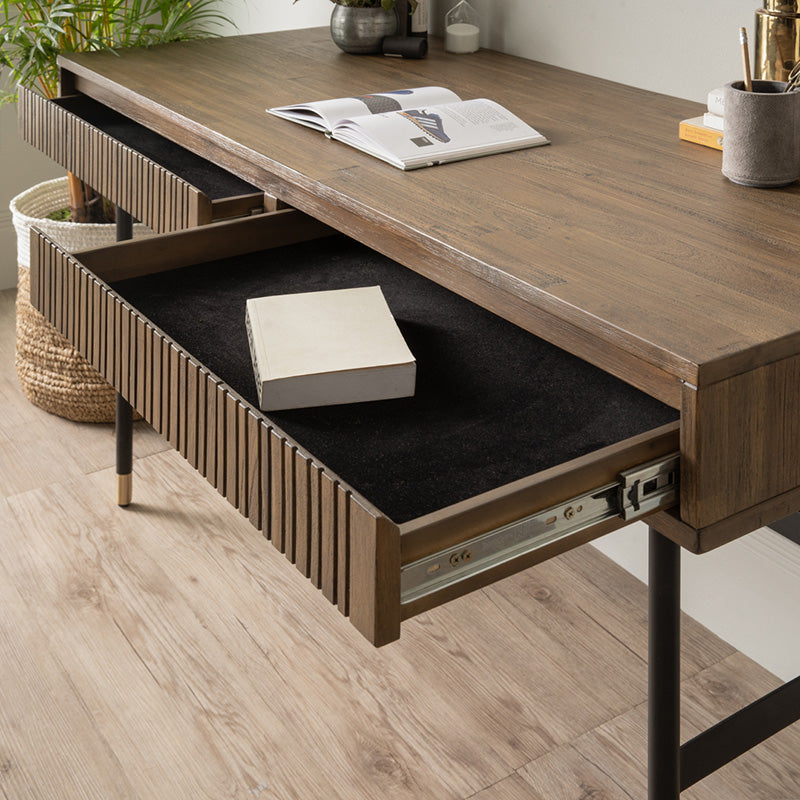 HAMILTON Study Desk 140cm - Solid Oak & Acacia Veneer, Toffee Finish - Perfect for Home Office, Study Room & Small Spaces