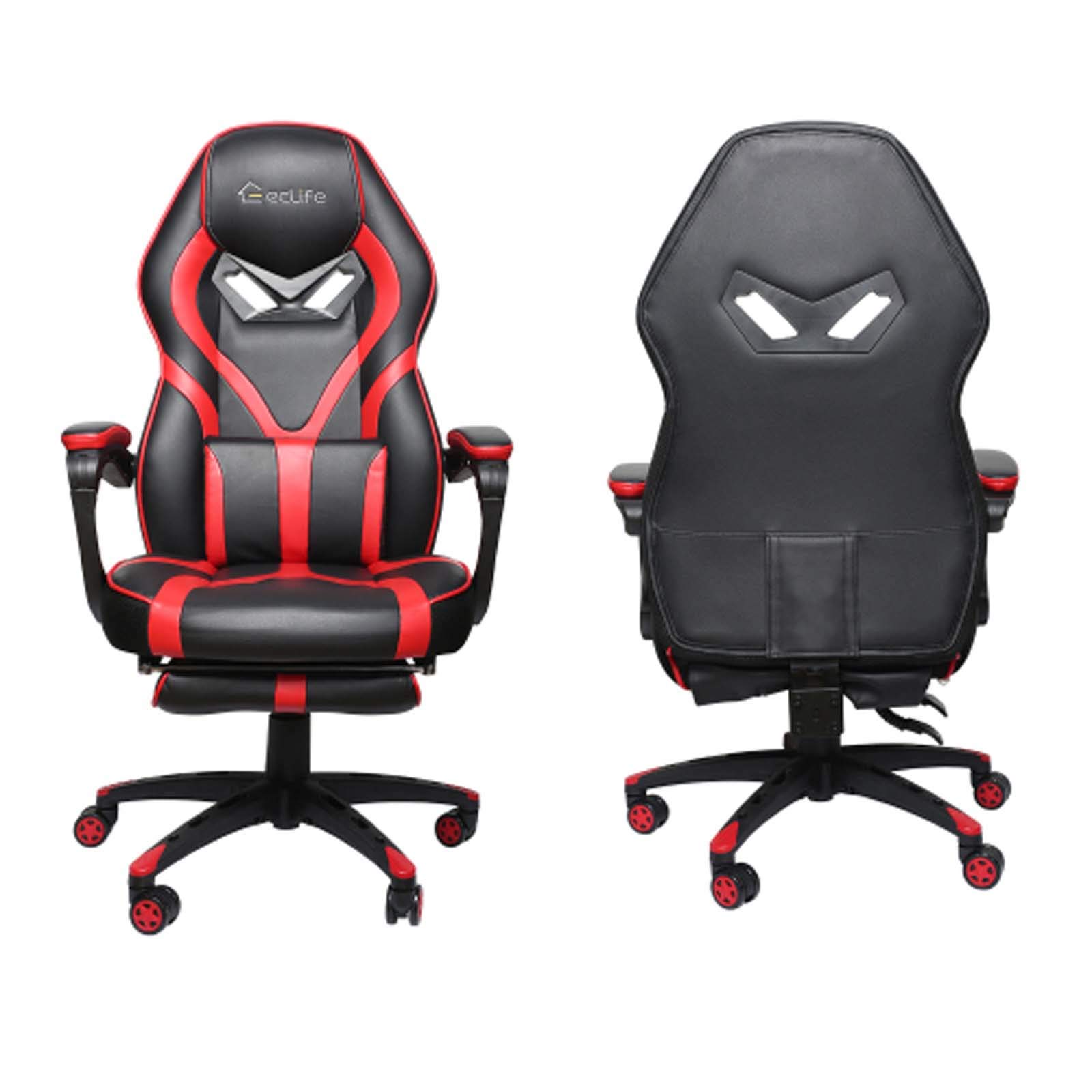 MYTUNES High Back Ergonomic Gaming Chair with Massage & Footrest - Racing Style Swivel Office Computer Chair for Home & Work (Red) - Perfect for Gaming, Working, and Relaxing