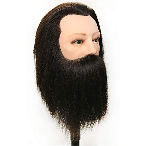 Professional Barber Training Mannequin Head with Real Human Hair & Beard - Perfect for Hairdressing Practice, Styling, and Cosmetology Training | Salon & Beauty School Essential