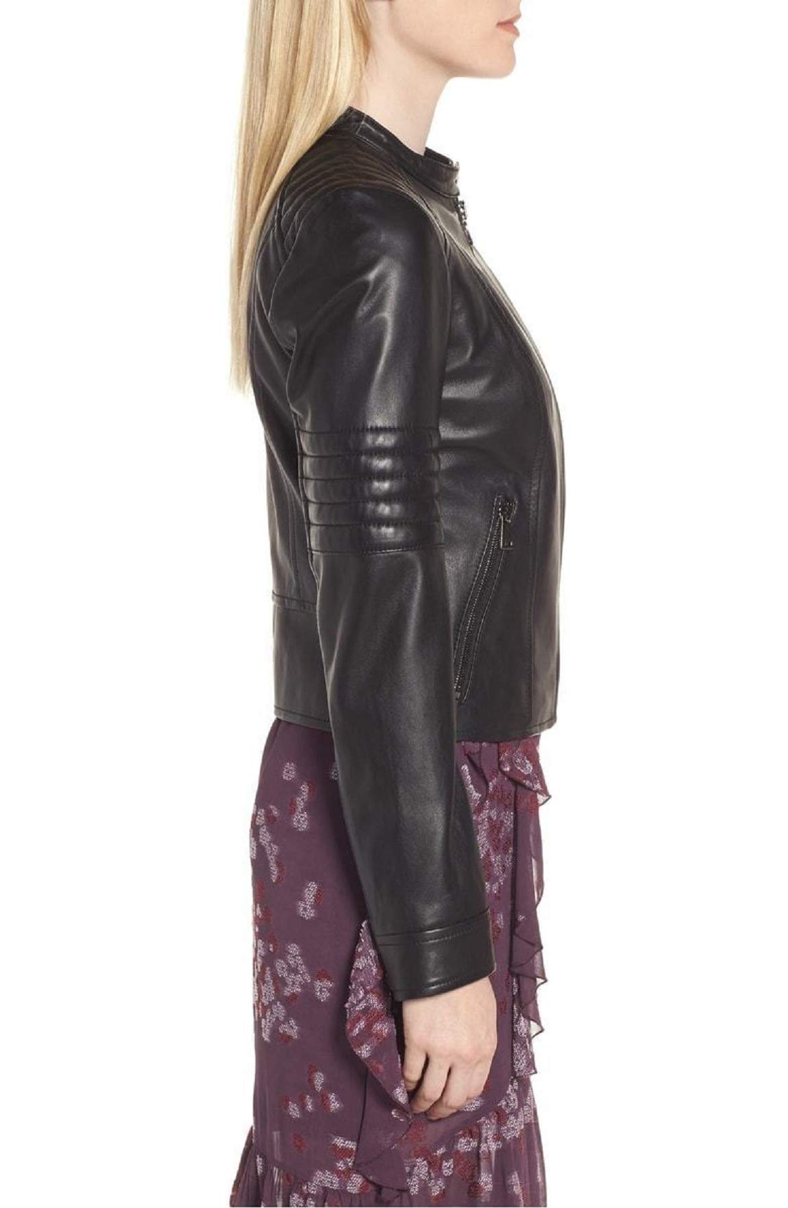 Women's Real Leather Motorcycle Jacket - Stylish Quilted Bomber Biker Jacket for Women (Black) | Perfect for Riding, Casual Outfits & Night Out