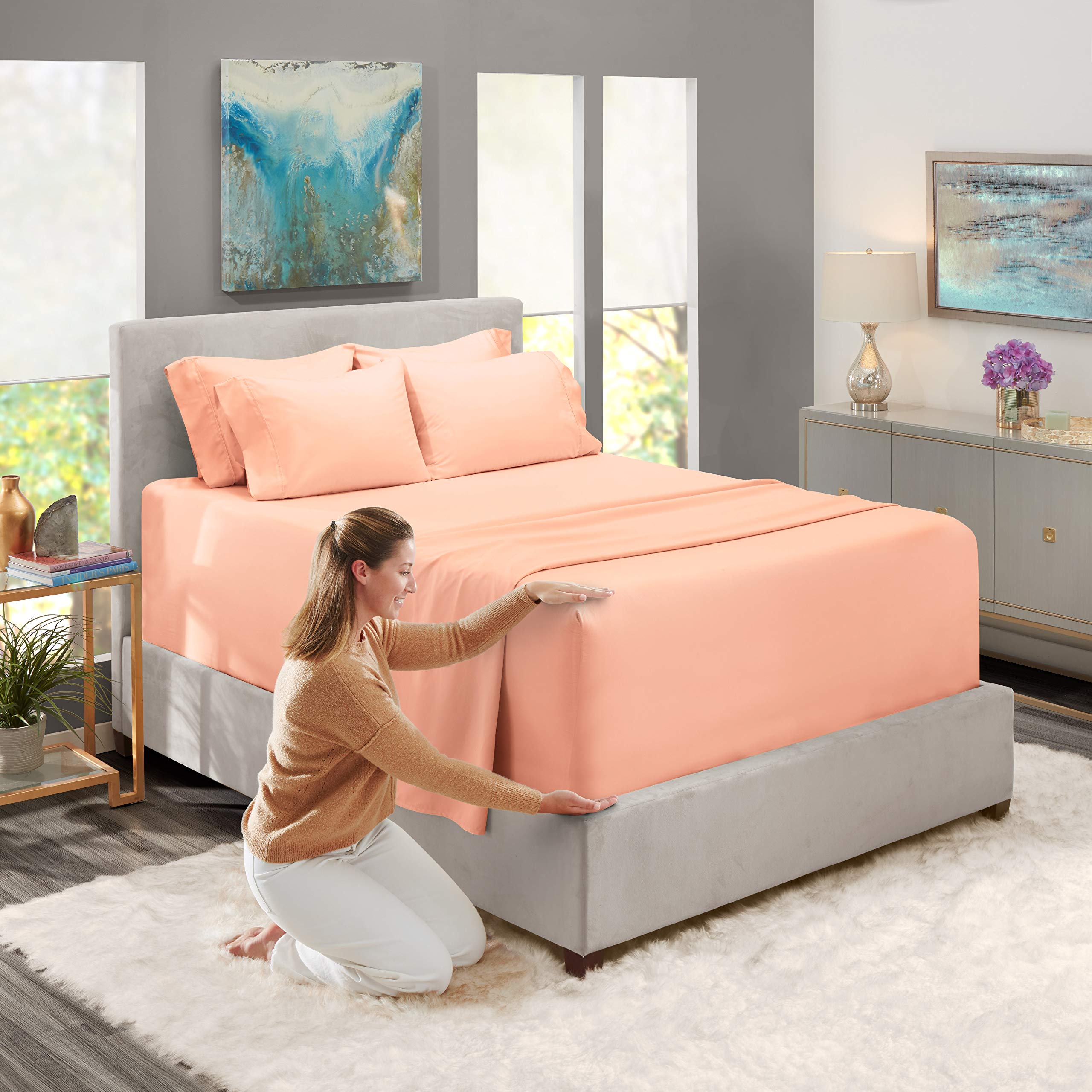Nestl Extra Twin XL Deep Pocket Sheets Set - 4 Piece Soft Microfiber Bedding with Pillowcases - Fade Resistant, Breathable & Wrinkle-Free - Perfect for Dorms, Guest Rooms & Cozy Bedrooms (Twin XL, Peach)