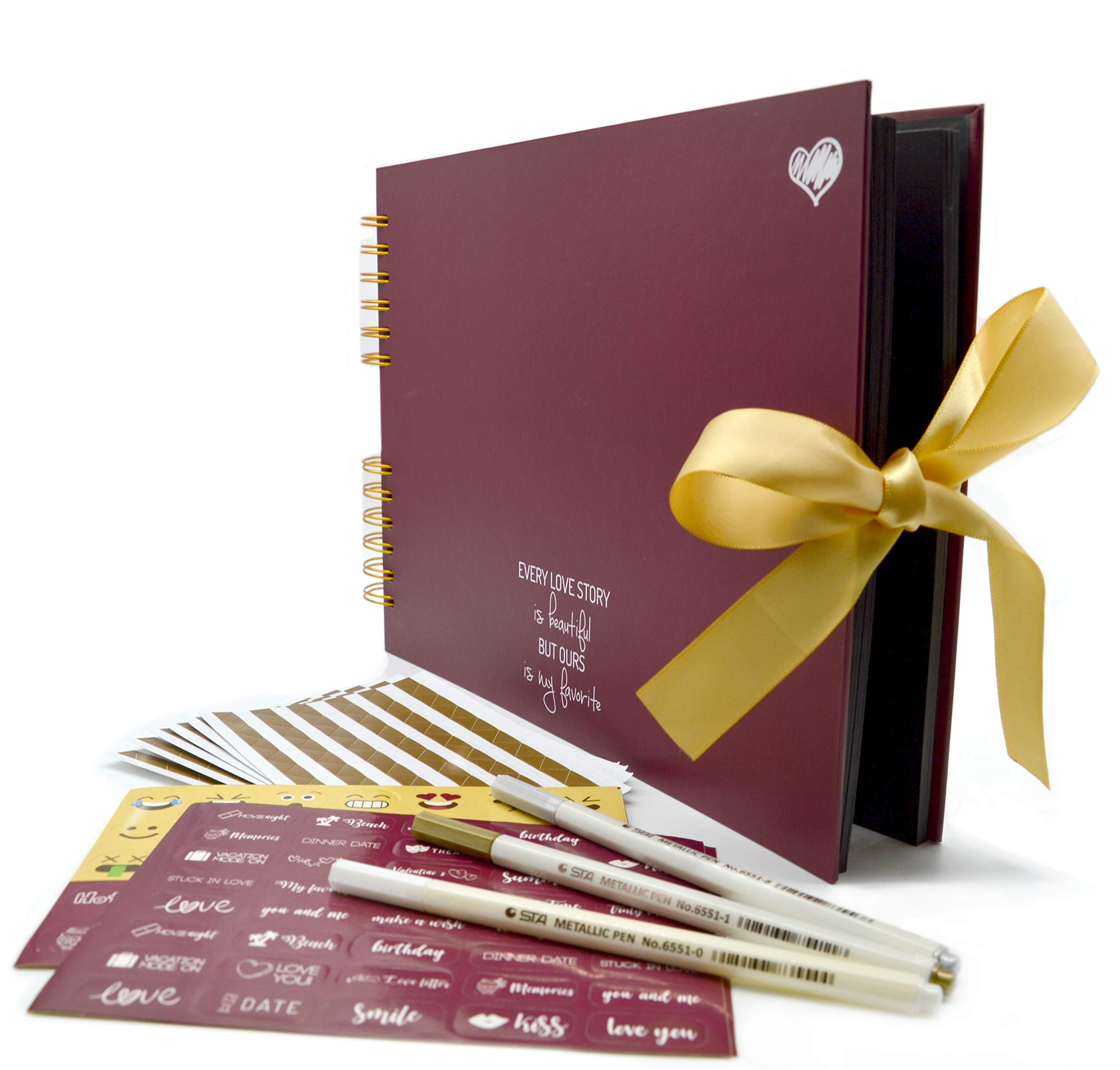 80-Page Scrapbook Kit - DIY Photo Album & Memory Book for Weddings, Travel, Baby Showers, Anniversaries - Dark Red Craft Paper Scrapbooking Supplies | Perfect for Gift Giving, Creative Projects & Preserving Memories