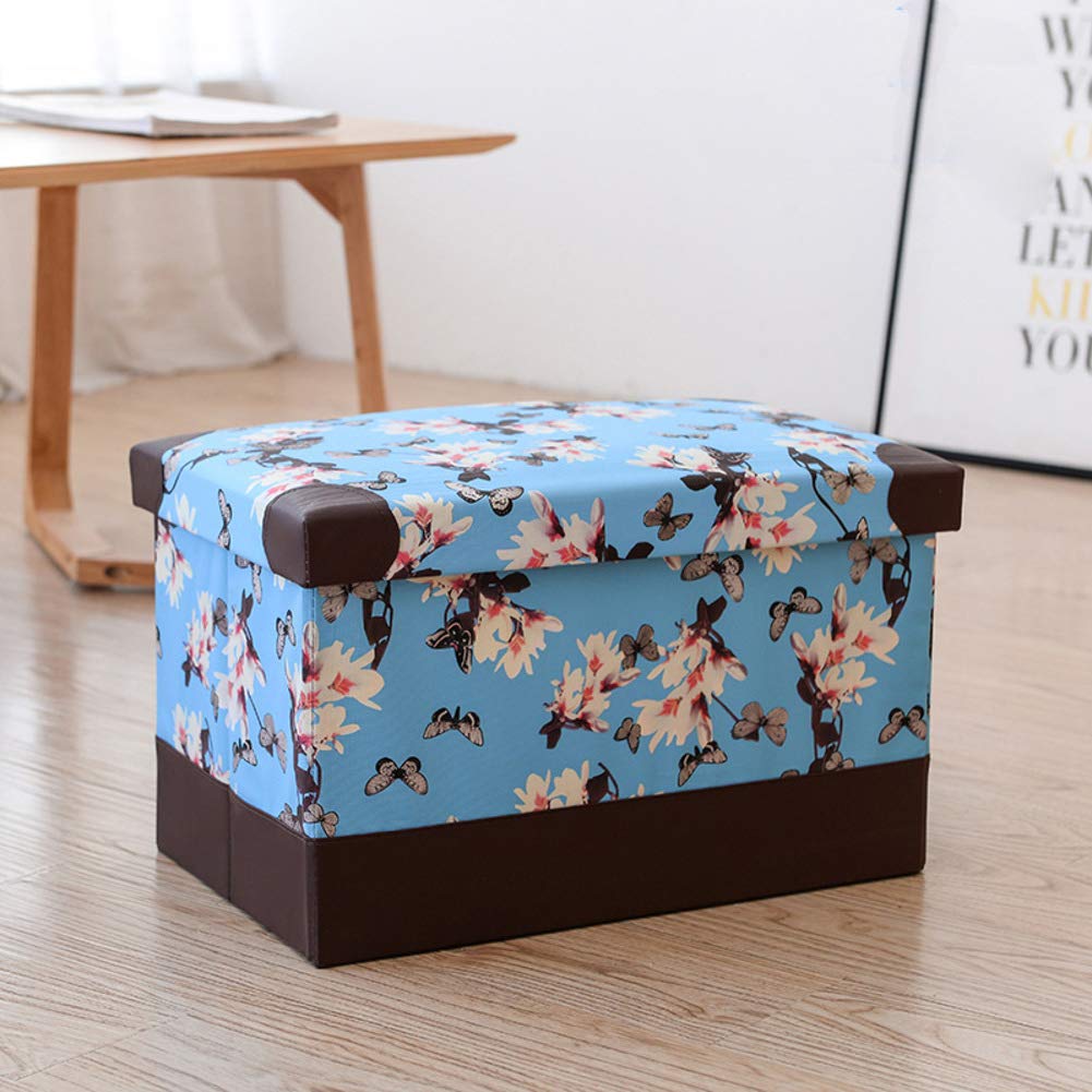 Foldable Rectangular Storage Ottoman Footstool - Leather Shoe Bench with Memory Foam Seat, Multi-Functional Footrest & Storage Chest (Blue) | Perfect for Living Room, Bedroom, Entryway & Small Space Organization
