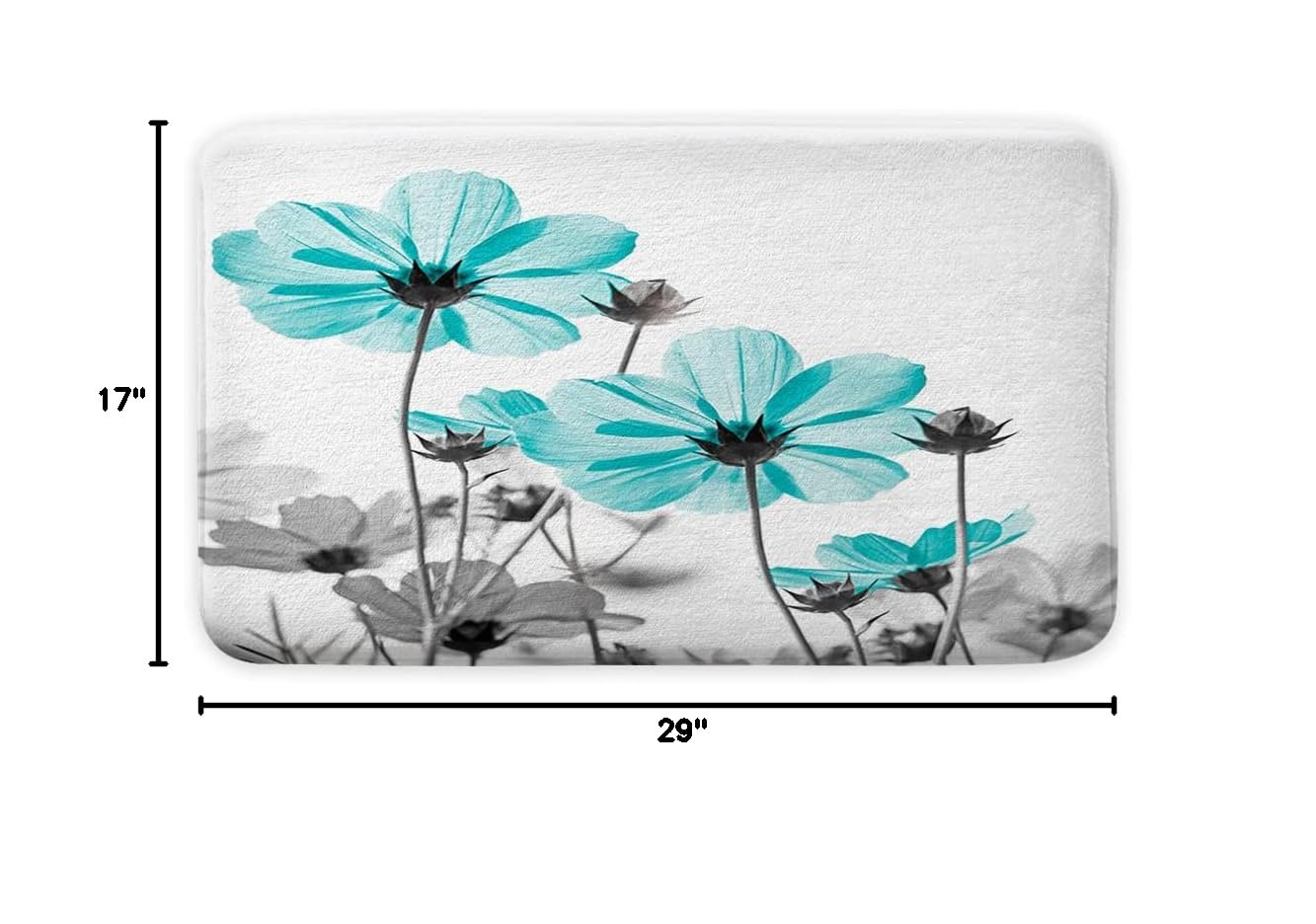 MERCHR Teal & Gray Daisy Floral Bath Mat - Elegant Wildflower Farmhouse Bathroom Rug 17x29 Inches - Soft Non-Slip Shower Mat for Bathroom Decor & Home Spa
