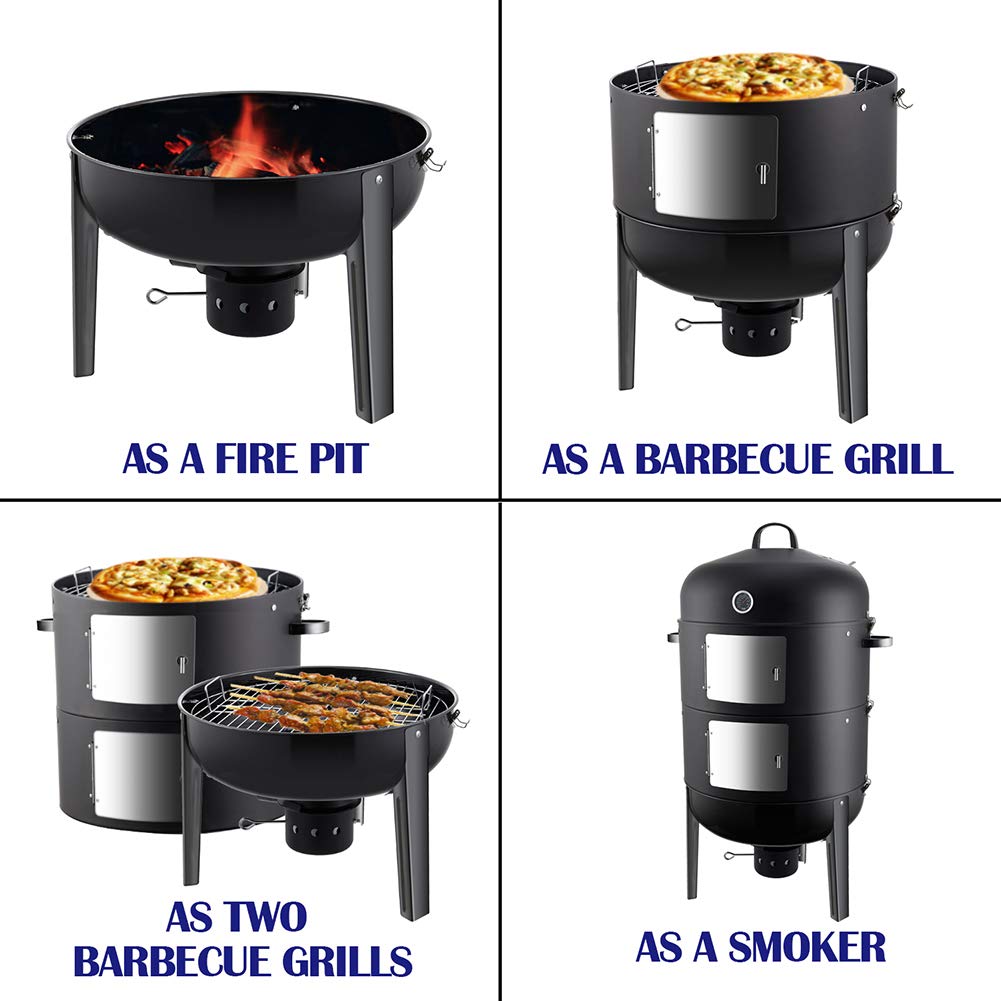 Realcook 20 Inch Charcoal BBQ Smoker Grill - Vertical Outdoor Smoker for Backyard, Camping & Tailgating - Perfect for Smoking Ribs, Chicken & Brisket