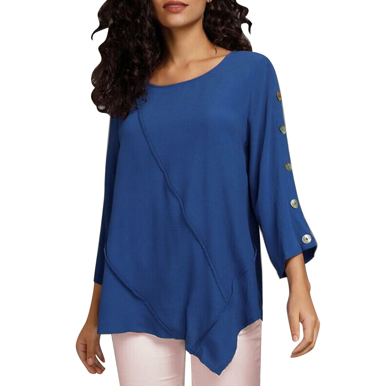 Women's Casual Crew Neck Long Sleeve Chiffon Blouse - Solid Color Button Down Shirt for Spring & Autumn | Office Wear, Date Night, Everyday Outfits