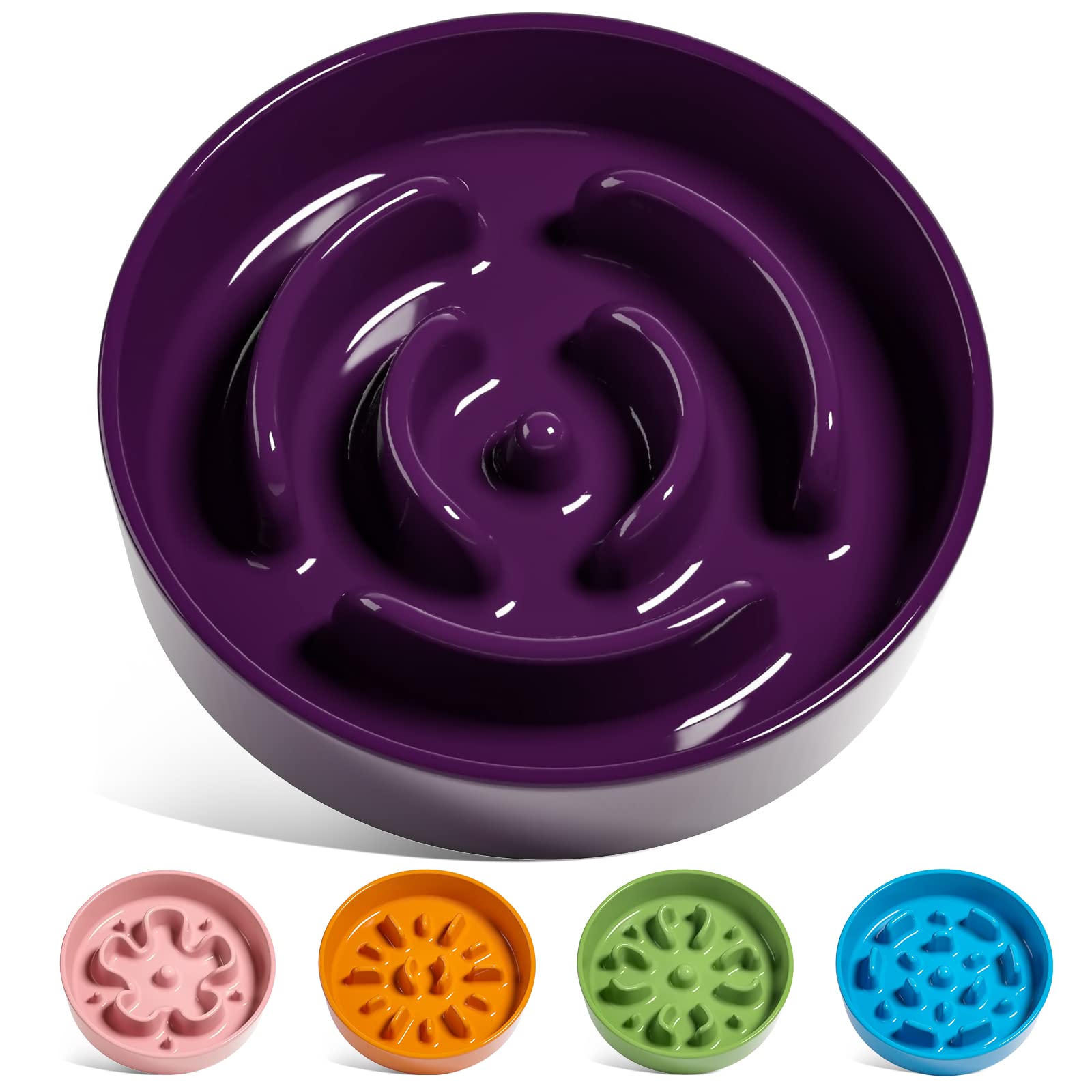 LE TAUCI Ceramic Slow Feeder Dog Bowl for Small Breeds - 0.6 Cup Puzzle Food Dish for Fast Eating Dogs & Cats - Purple - Perfect for Mealtime Portion Control and Digestion Aid