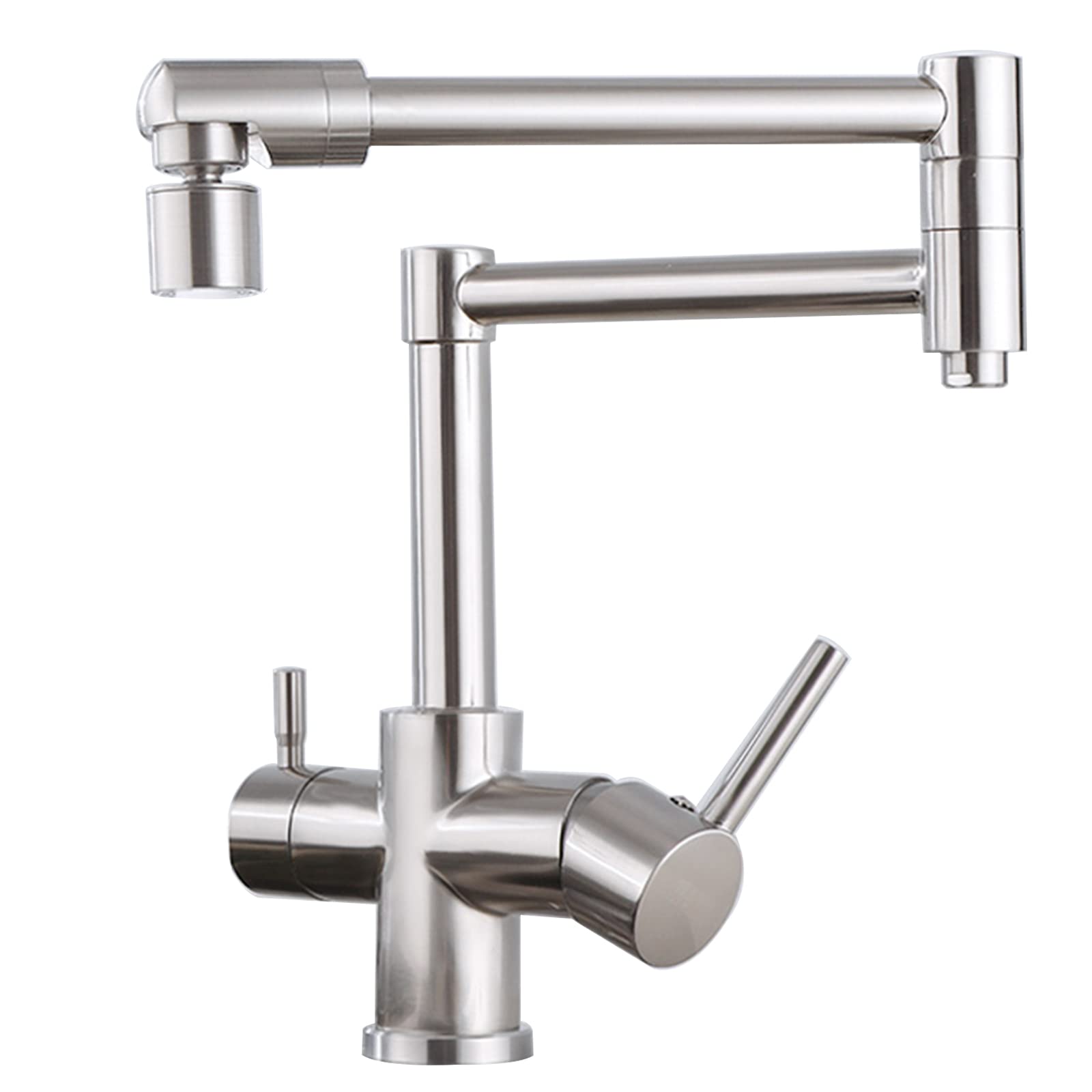 360° Swivel Pot Filler Faucet with Dual Spray Modes - Brushed Nickel Drinking Water Safe - 2 Handle Hot & Cold Brass Mixer Tap for Kitchen Sink - Perfect for Cooking, Filling Large Pots & Washing Vegetables