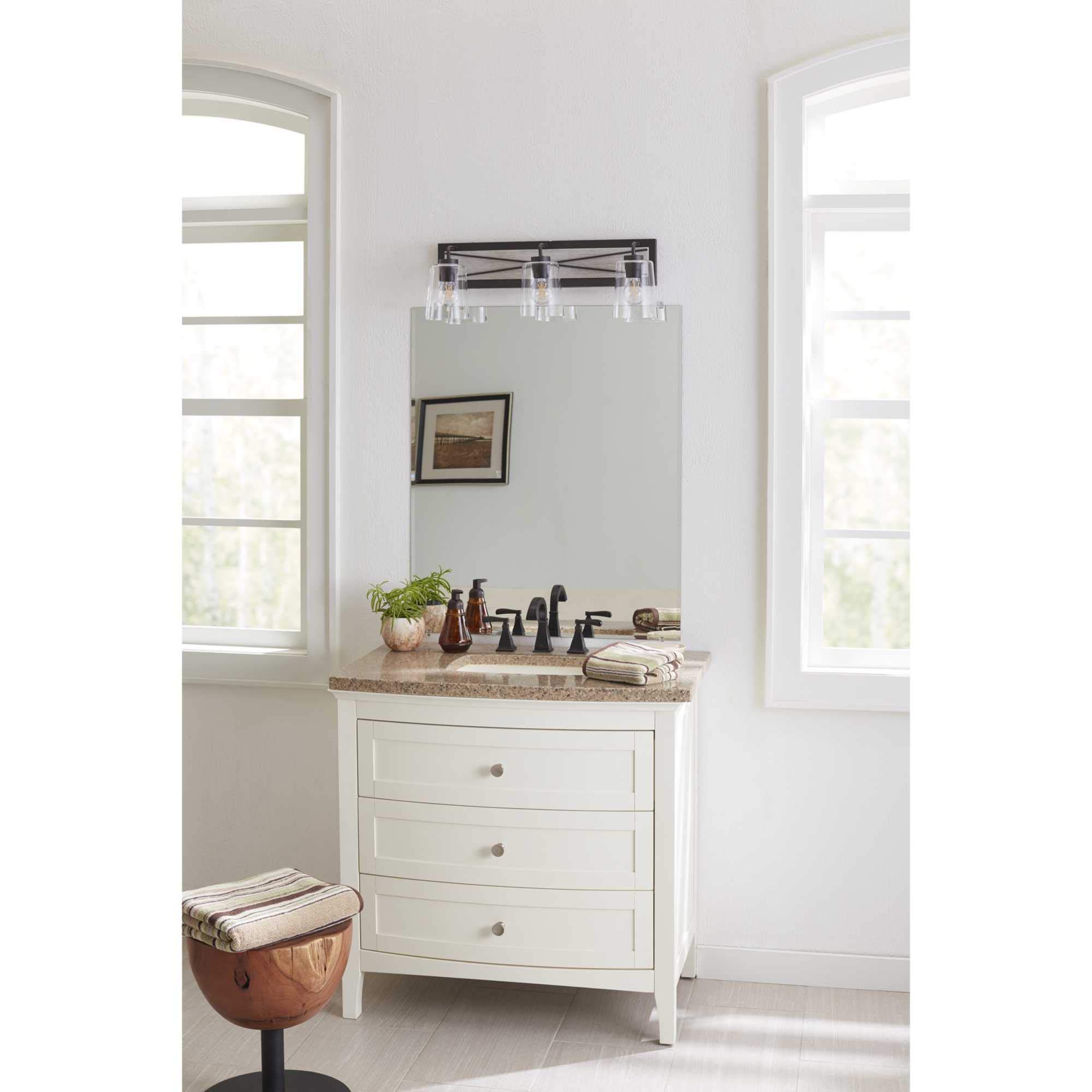 Progress Lighting Briarwood Collection 3-Light Clear Glass Coastal Bath Vanity Light in Graphite & Black - Perfect for Bathroom Vanity, Powder Room, and Coastal Style Home Decor