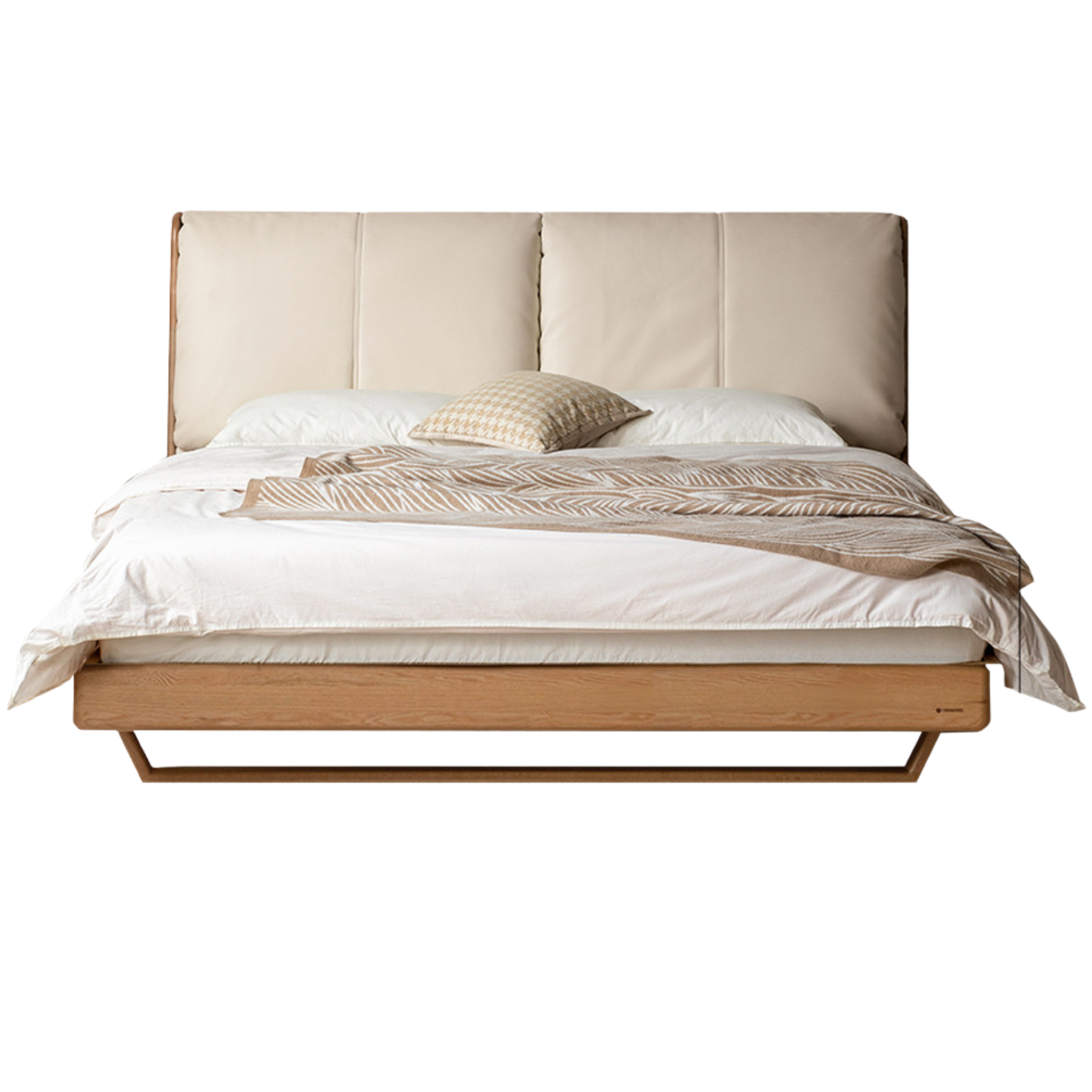 Natural Wood Color  Oak soft bed ecological cloud leather chrysanthemum white