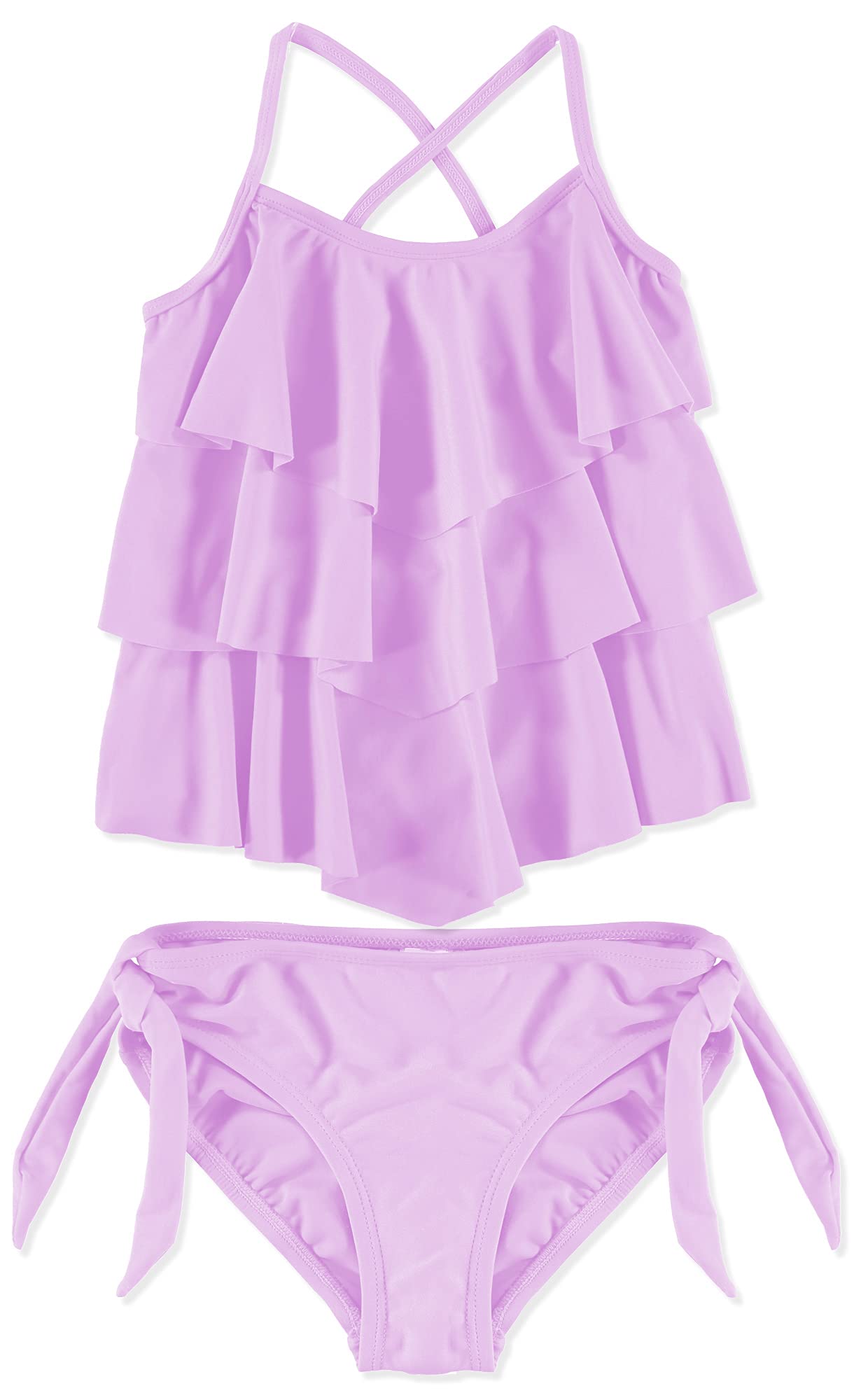Girls 2-Piece Tankini Swimsuit Set - Solid Color Tiered Bikini for Kids Ages 6-12 | Perfect for Beach, Pool, and Summer Vacation Outfits