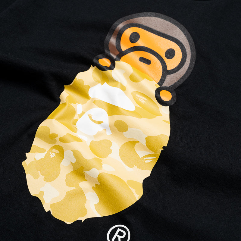 BAPE Color Camo Milo On Head T-Shirt - Black & Yellow Streetwear for Casual Wear & Urban Fashion