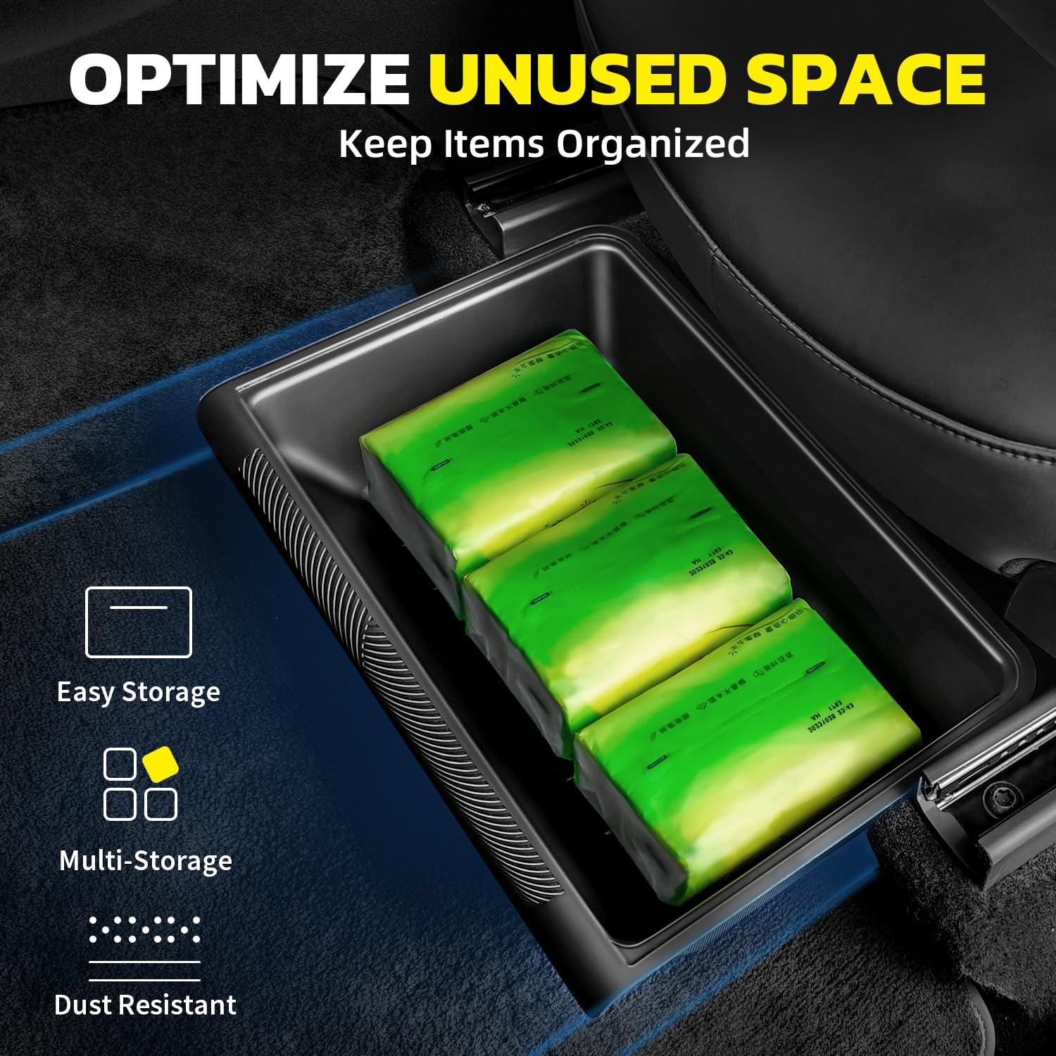 2-Pack Tesla Model Y Under Seat Storage Organizer (2020-2024) - Durable ABS Lid, Hidden Front/Back Compartments - Perfect for Car Accessories, Snacks, Tools & Emergency Kits