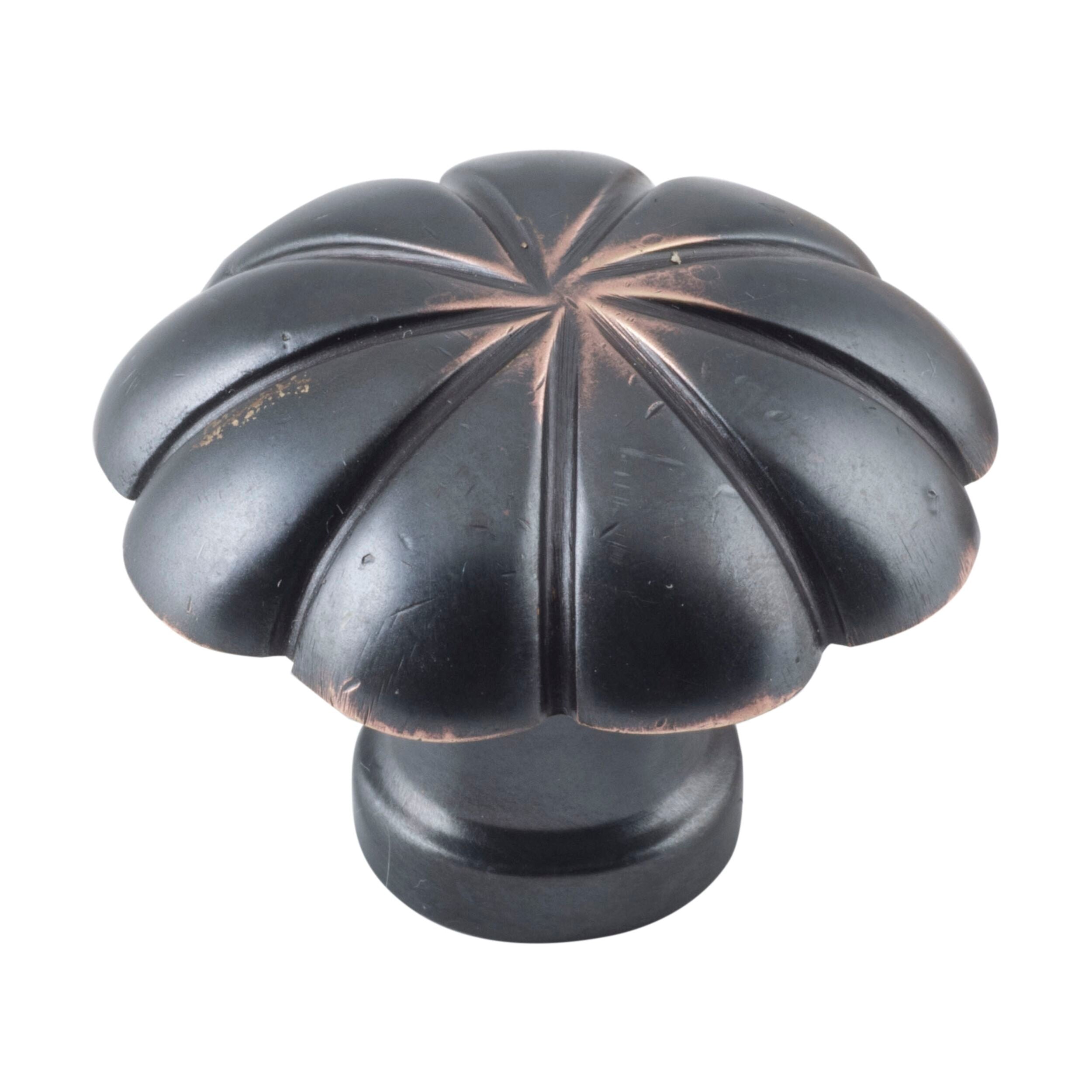 Antique Copper Fluted Cabinet Knob - 35mm Diameter x 26mm Projection - Vintage Drawer Pull for Kitchen Cabinets, Dressers & Furniture Hardware