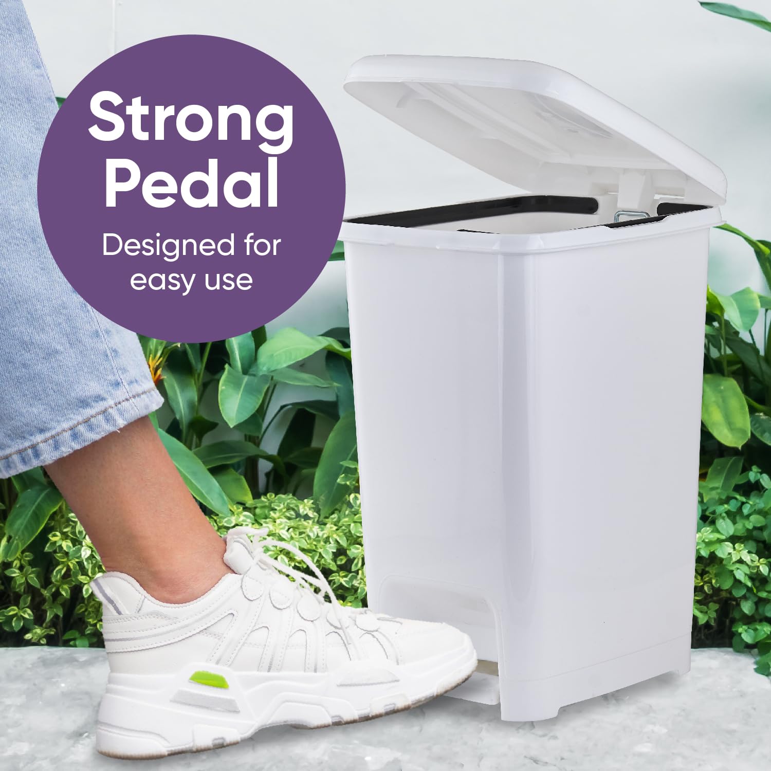 Superio 6.5 Gallon Slim Step-On Trash Can with Lid - Hands-Free Foot Pedal Garbage Bin for Kitchen, Bathroom, Office, Bedroom, RV, Dorm & Patio - White Smoke - Perfect for Small Spaces & Hygienic Waste Disposal