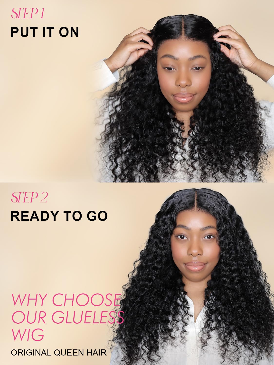 ORIGINAL QUEEN 24Inch Glueless Human Hair Wigs - 7x5 Lace Front Deep Wave Curly Wigs for Women | Pre Plucked & Pre Cut | Wear & Go | Perfect for Daily Wear, Parties & Special Occasions