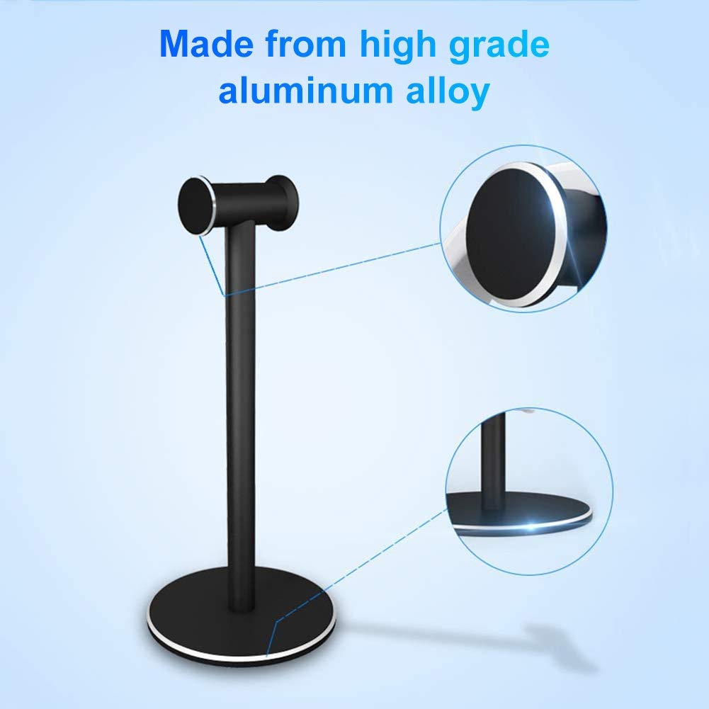 Premium Aluminum Alloy Headphone Stand - Universal Anti-Slip Headset Holder & Storage Rack for Gaming, Office, and Home Use (Black)