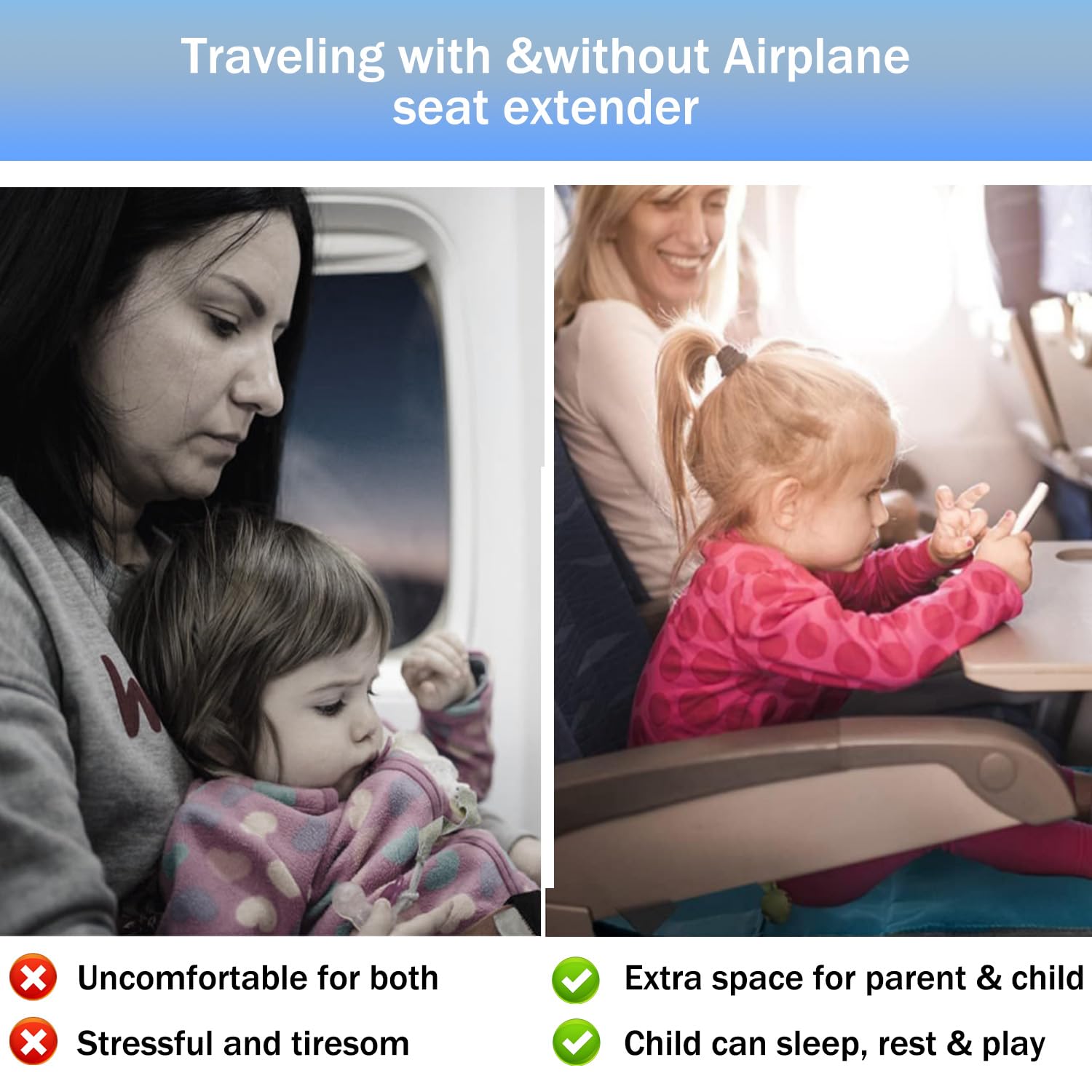 FOTN Toddler Airplane Bed - Portable Kids Travel Seat Extender & Footrest for Safe Baby Sleep on Flights | Essential Airplane Bed for Infants & Long Trips | Perfect for Family Vacations & Overnight Travel (Grey)