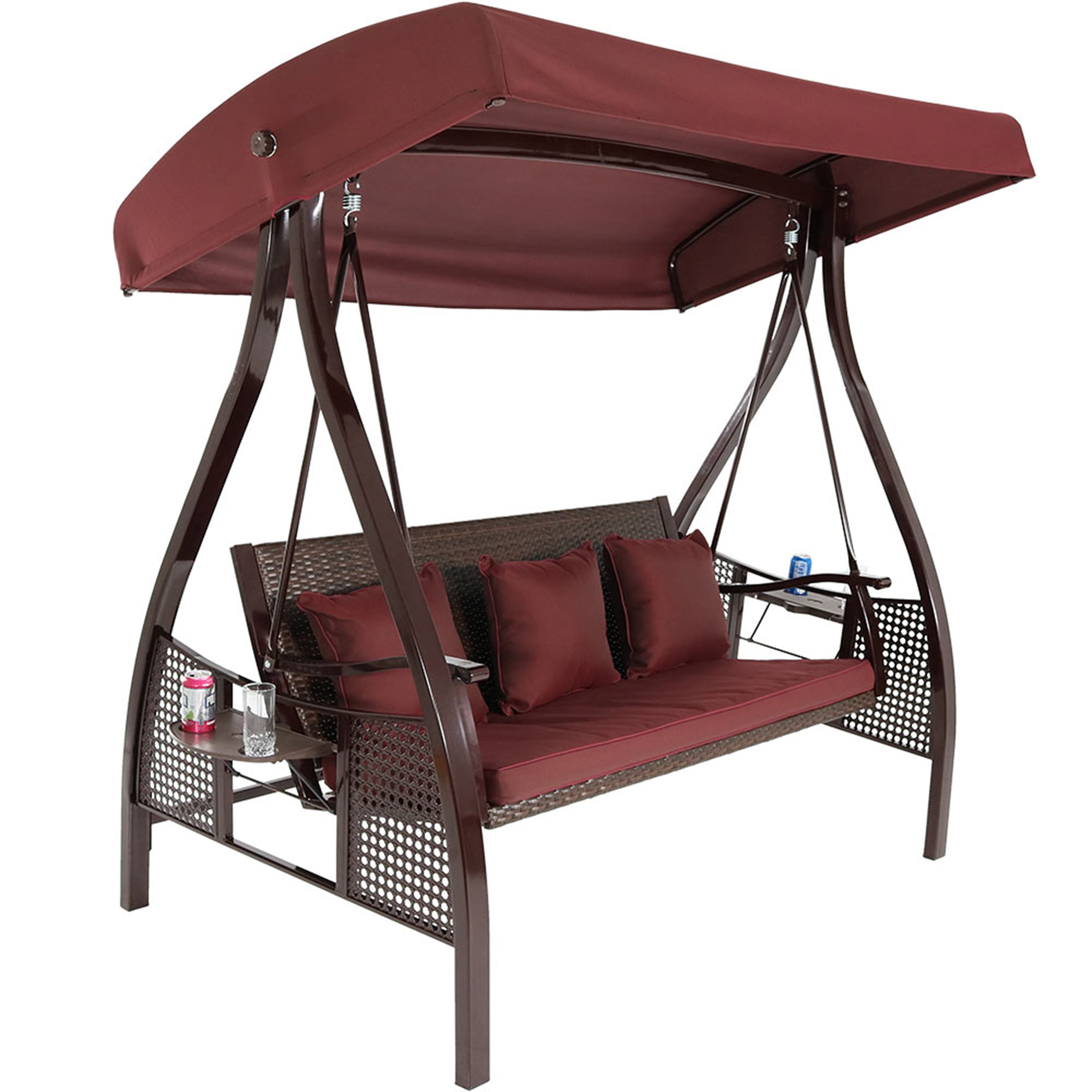 Sunnydaze Deluxe 3-Person Outdoor Patio Swing with Adjustable Canopy & Side Tables - Perfect for Backyard, Garden, and Porch Relaxation