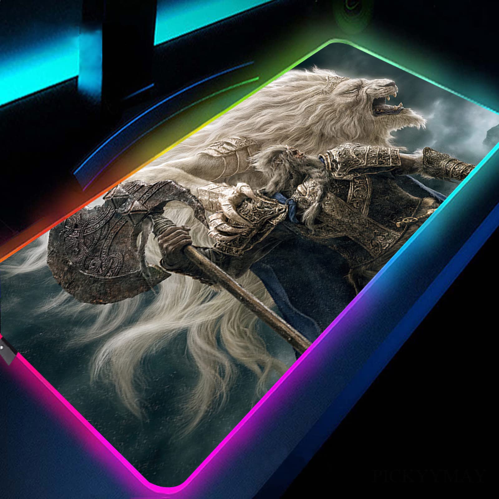 Elden Blaidd Mythical Beast Tiger RGB Gaming Mouse Pad - XXL LED Light Mousepad with Backlit for PC, Laptop & Gaming Desk - 9.8x13.78 Inch Large Mouse Mat for God of War Fans & Gamers - Perfect for Esports, Streaming & Office Work