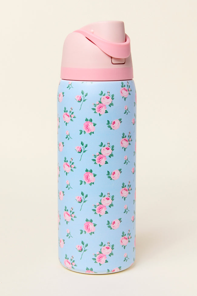 Coming Up Rosey Blue 32 Oz Water Bottle - Insulated Stainless Steel Leakproof Tumbler with Straw & Handle - Perfect for Gym, Hiking, Office & Travel