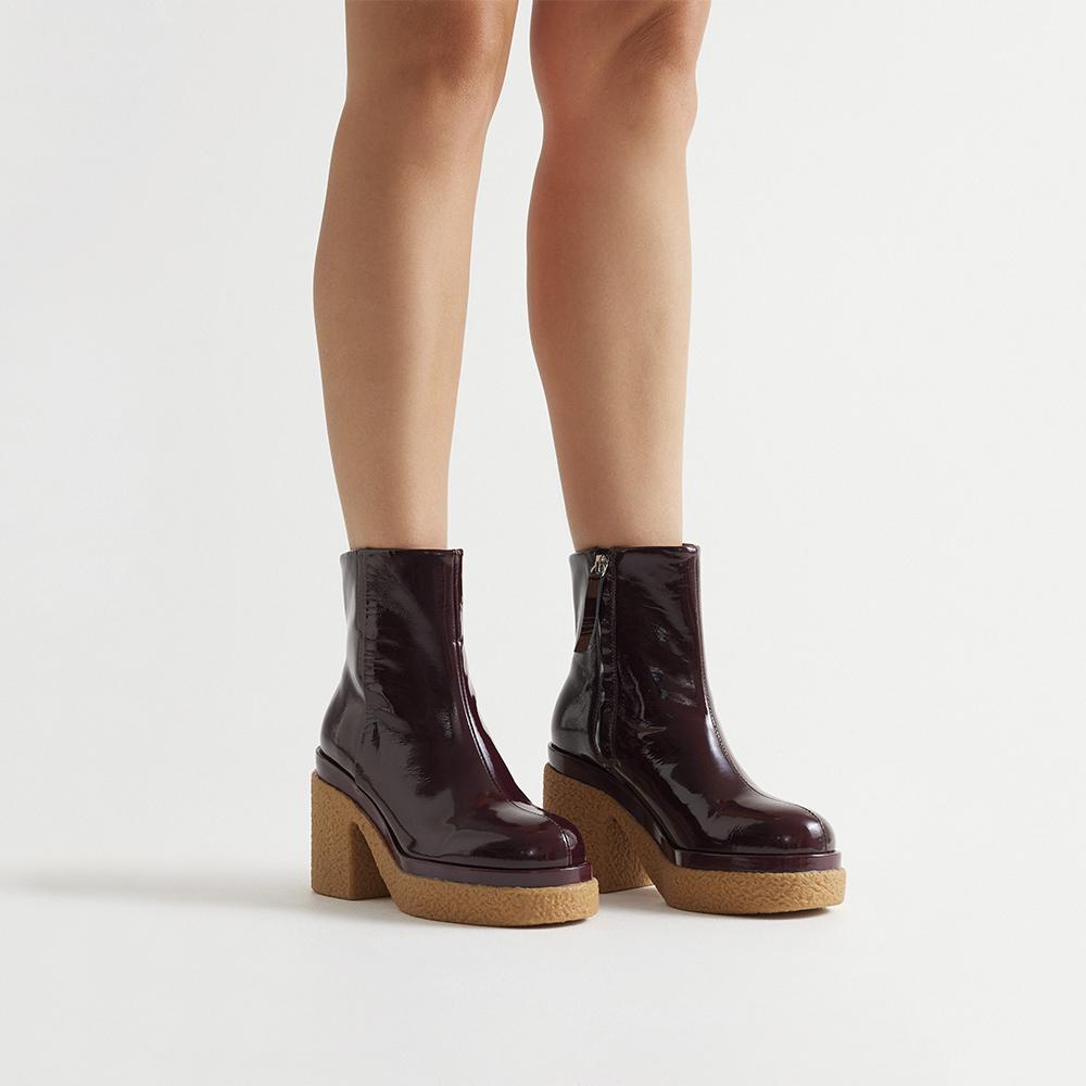 Stylish Women's Patent Leather Ankle Boots in Wine Red - Perfect for Fall Fashion, Office Wear & Casual Outings
