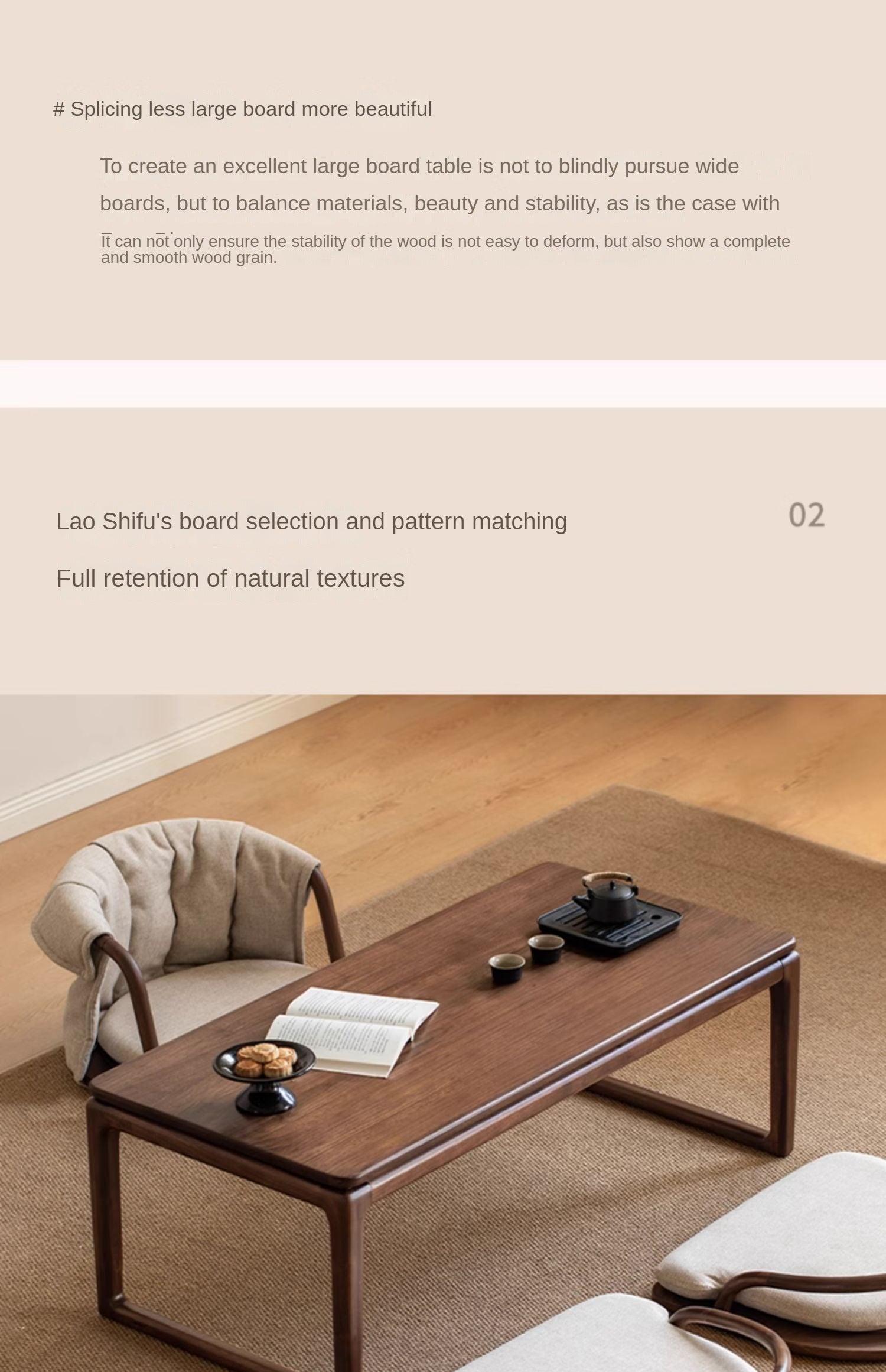 Premium Oak & Black Walnut Solid Wood Tatami Tea Table - Japanese Style Low Coffee Table for Living Room, Zen Meditation, and Tea Ceremony