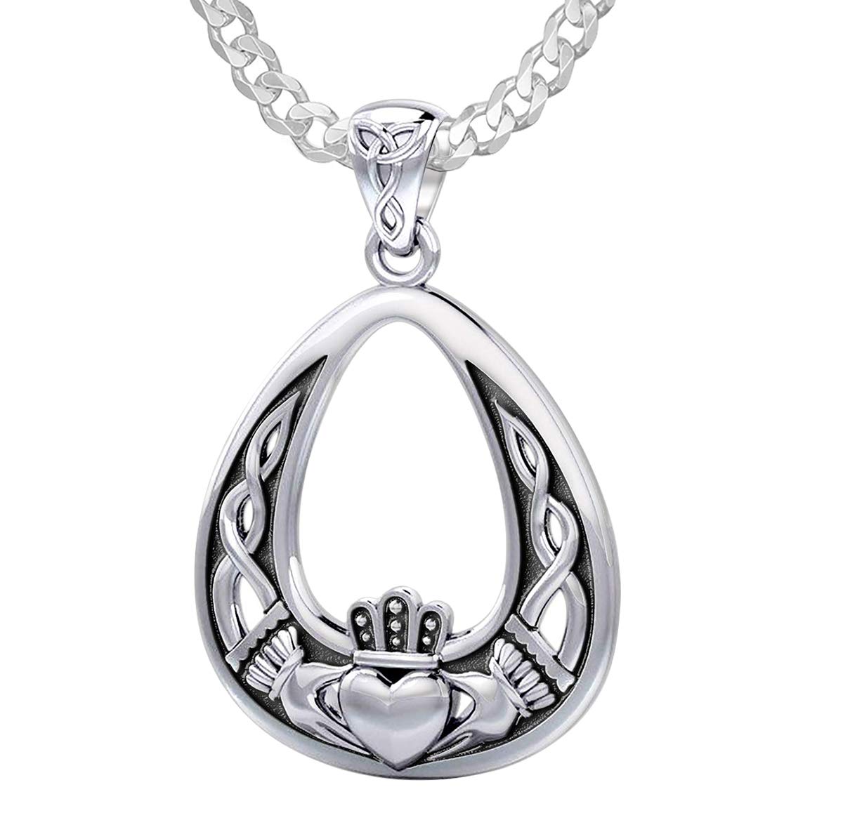 925 Sterling Silver Irish Claddagh Pendant Necklace for Women - 18