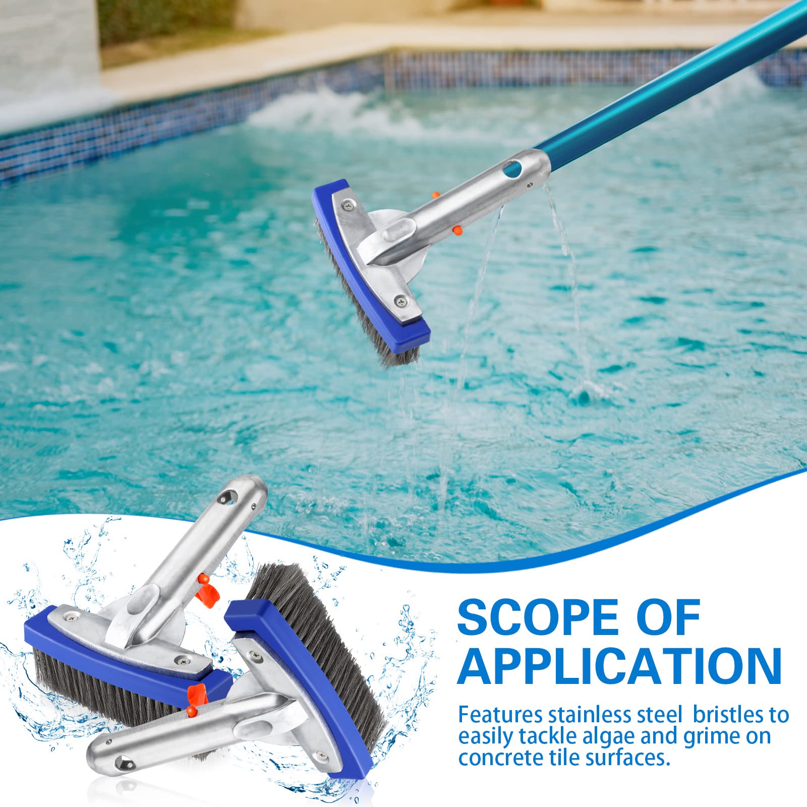 **Gejoy 3-Pack 5.5 Inch Heavy Duty Pool Brush Head – Stainless Steel Bristles & Aluminum Handle – Compatible with Most Pool Poles – Perfect for Cleaning Algae & Debris in Swimming Pools, Spas, and Inground Pools**