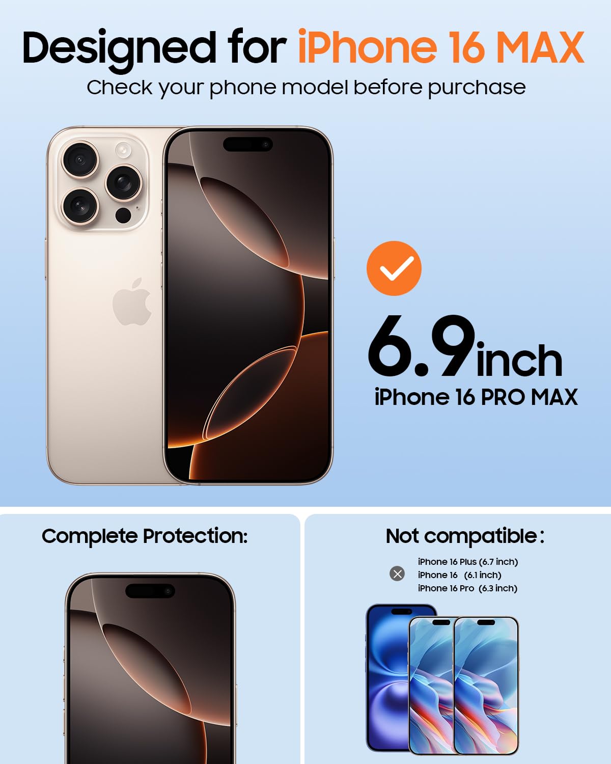 MANTO Screen Protector for iPhone 16 Pro Max - Tempered Glass, Anti-Scratch, Bubble-Free, HD Clear - Perfect for Work, Travel & Everyday Protection