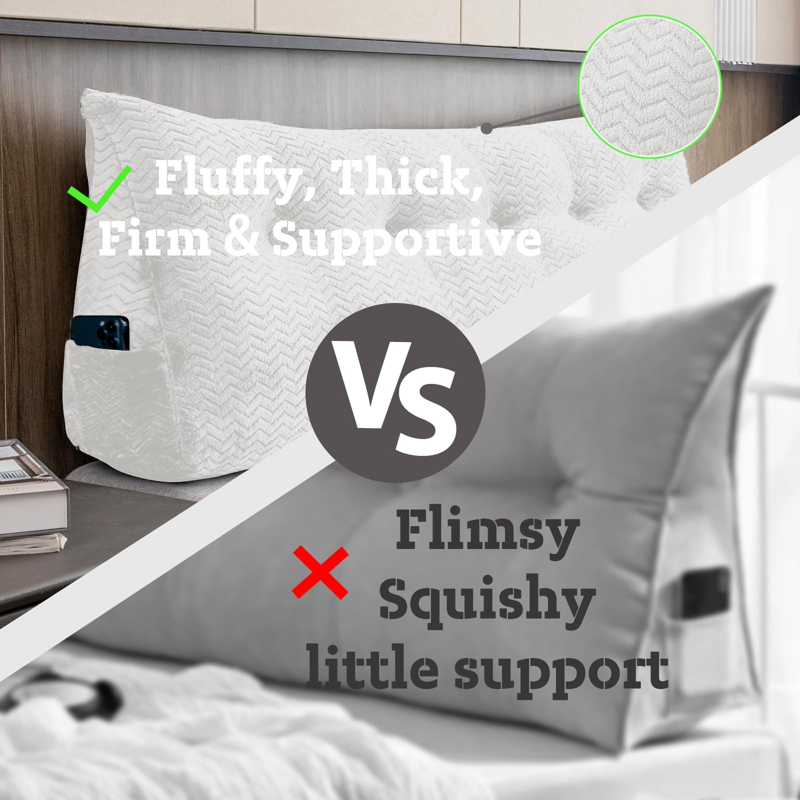Large Bolster Triangular Headboard Wedge Pillow - Adjustable Backrest Support for Day Beds, Reading & Relaxation - Removable Washable Cover - Perfect for Bedroom, Living Room & Dorm Comfort