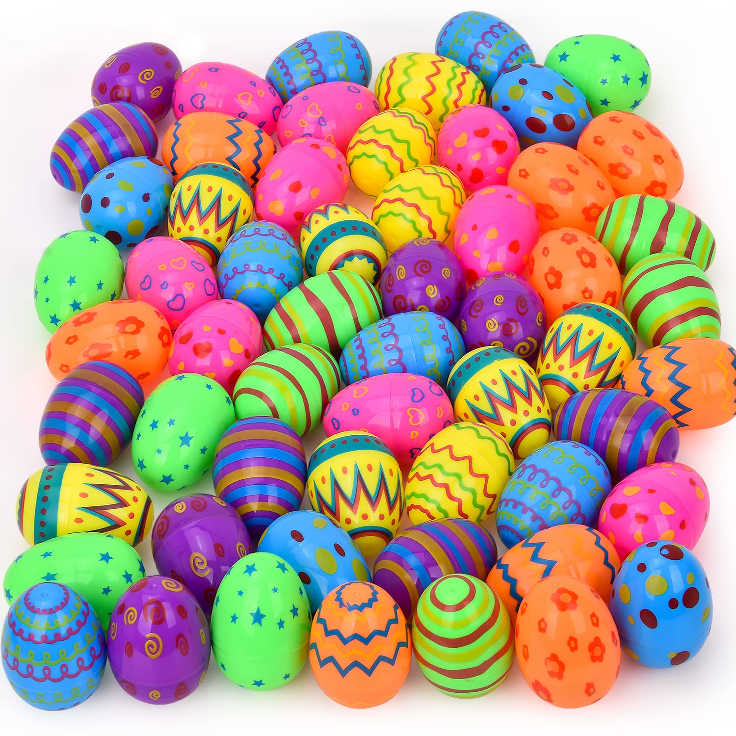 Bright Plastic Easter Eggs - Assorted Prints & Colors (54PCS) - Easter Egg Hunt, Party Favors, Basket Stuffers - Perfect for Easter Celebrations, Spring Decorations & Kids' Activities