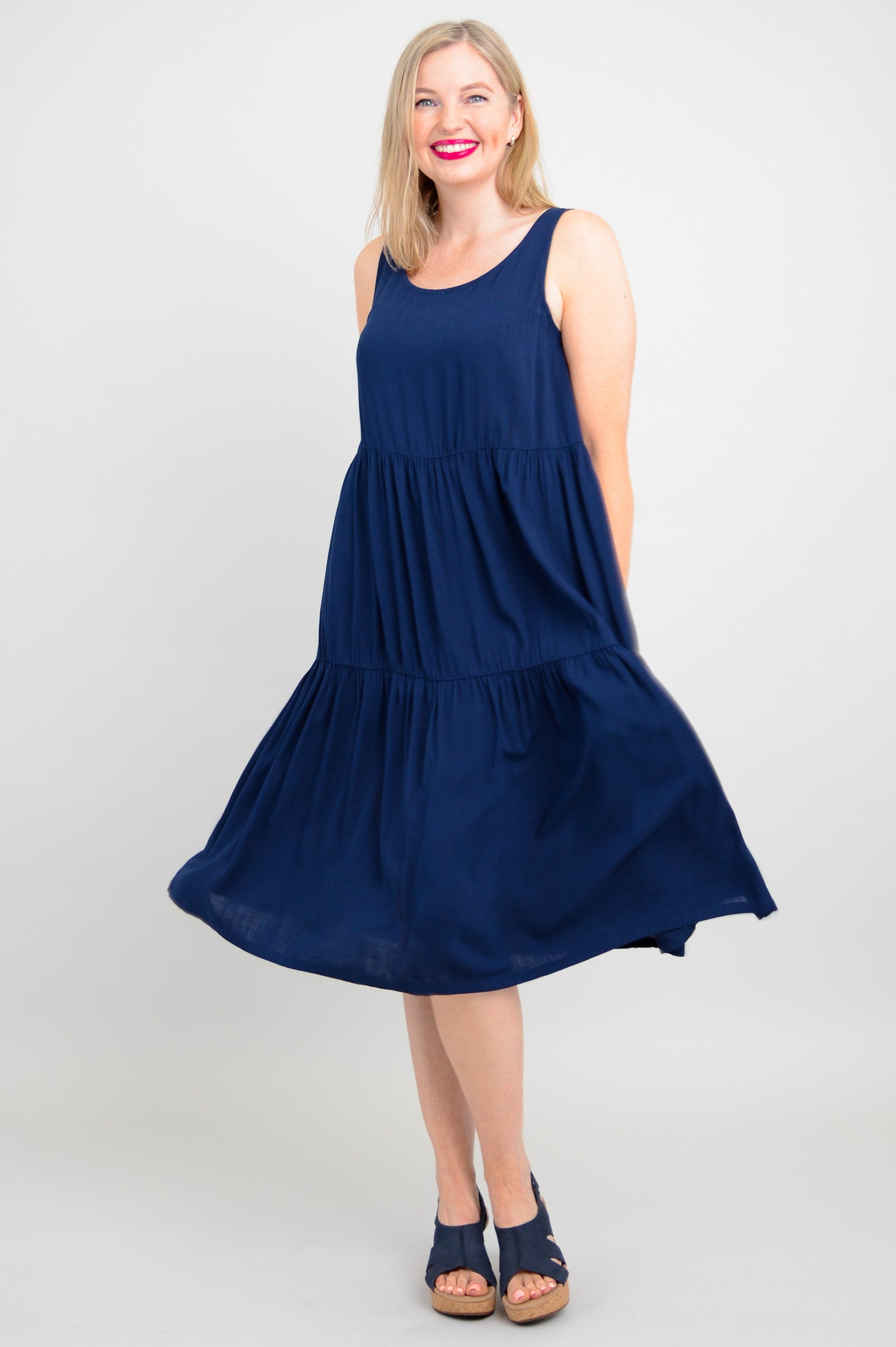 Juni Dress - Women's Linen Bamboo Blend Maxi Dress in Indigo Blue | Perfect for Summer, Beach, and Casual Outings