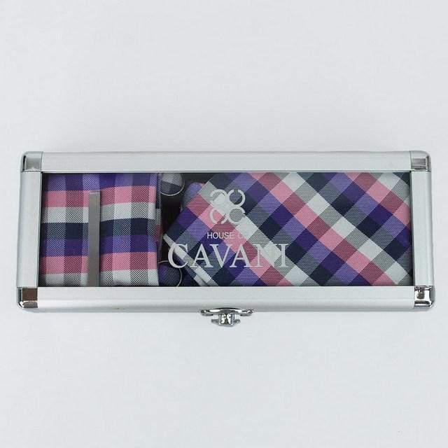 Cavani Purple Check Silk Tie Set with Gift Box - Perfect for Business, Weddings & Formal Occasions