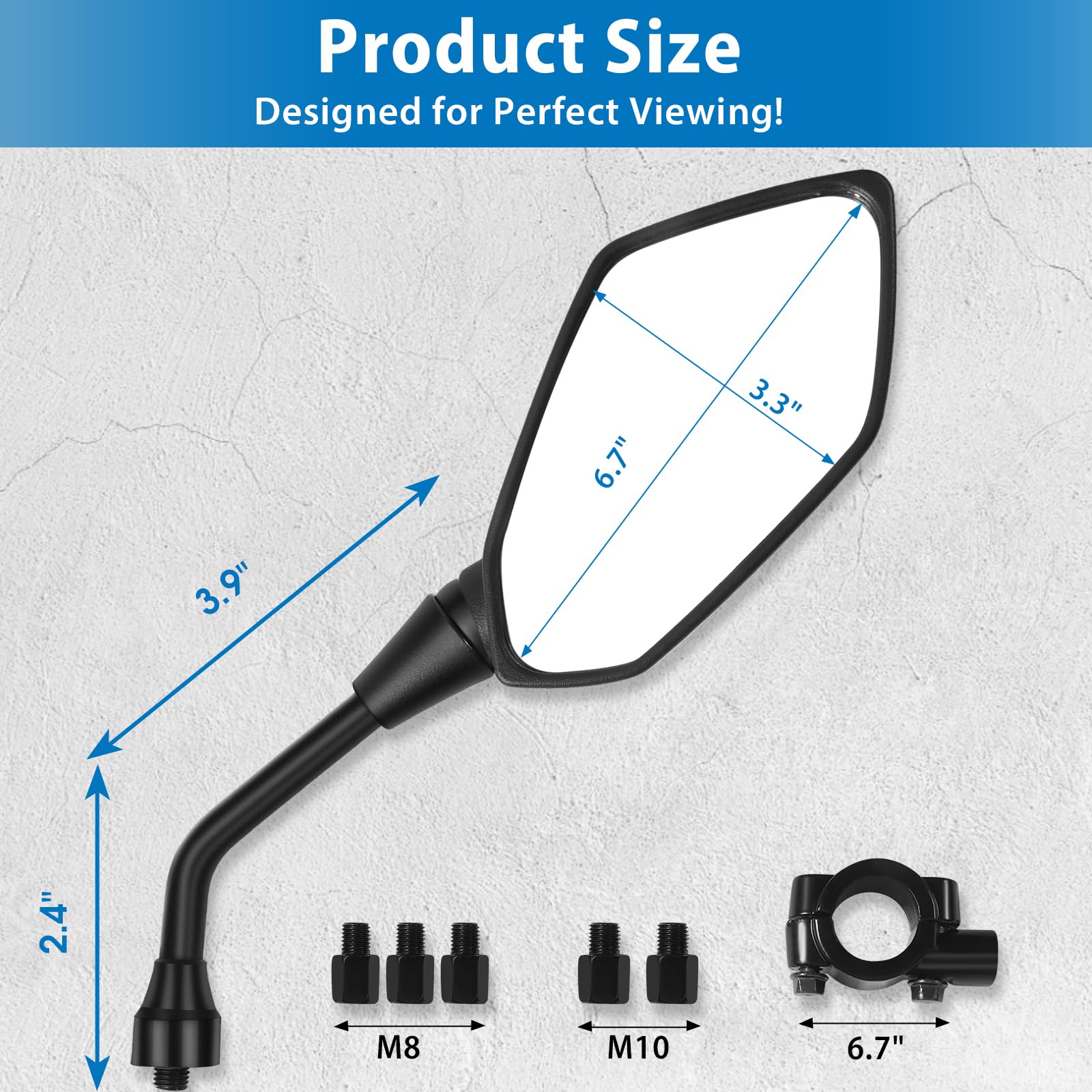 ATV Mirror & Motorcycle Side Mirrors - 8mm/10mm Bolt & 7/8