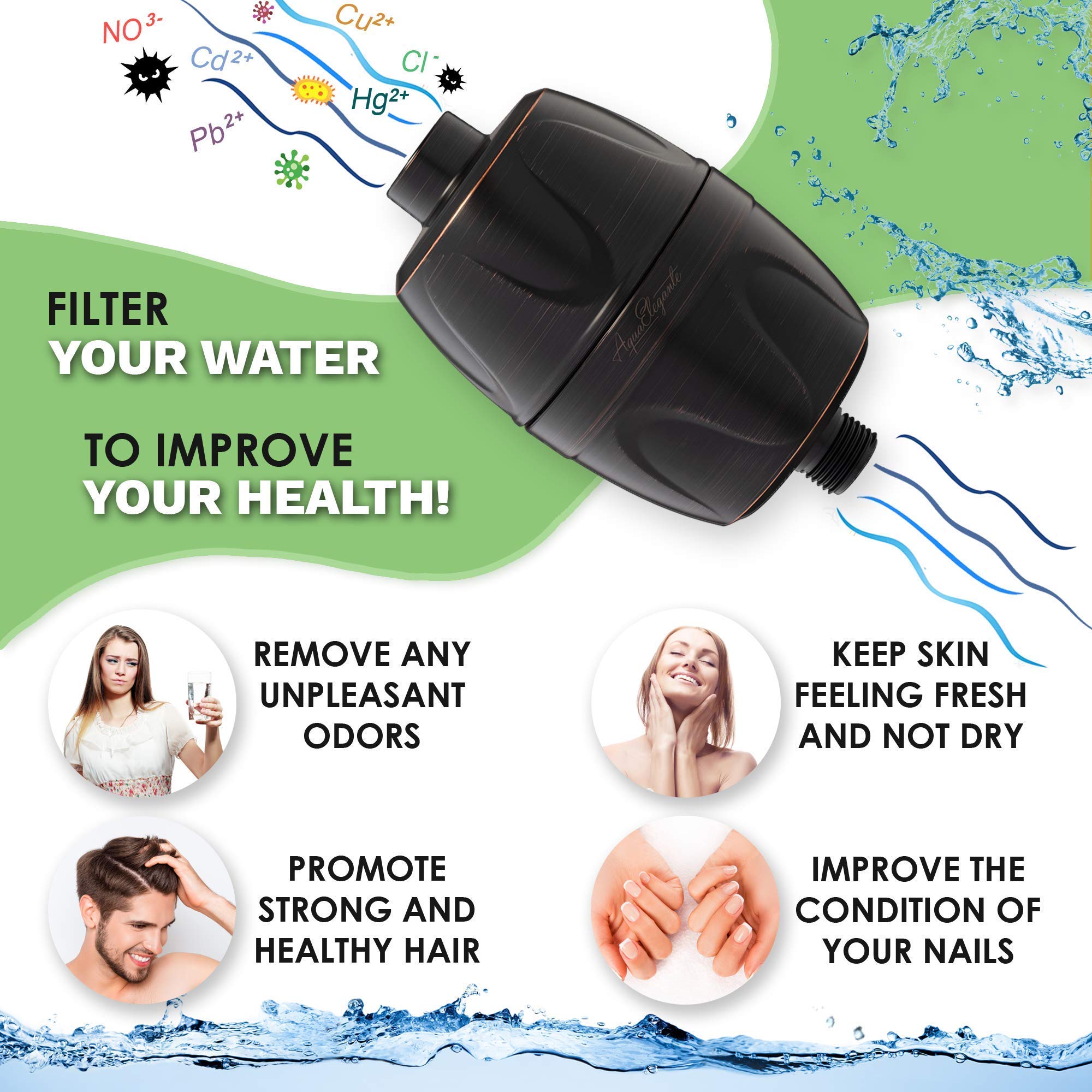 6 Function High Pressure Handheld Shower Head with Filter - Oil Rubbed Bronze Removable Shower Kit with Stainless Steel Hose & Chlorine Removal (1.8 GPM) - Perfect for Bathroom Renovation, Spa-Like Shower Experience & Sensitive Skin Care