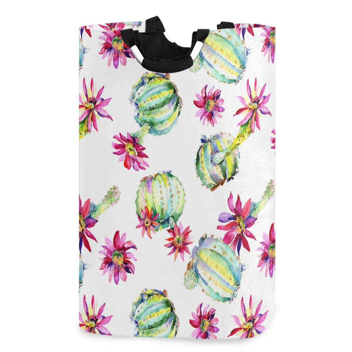 CaTaKu Abstract Flower Cactus Laundry Hamper - Large Waterproof Storage Basket with Handles for Easy Carrying - Perfect for Family, Dorm, Laundry Room & Bathroom Organization