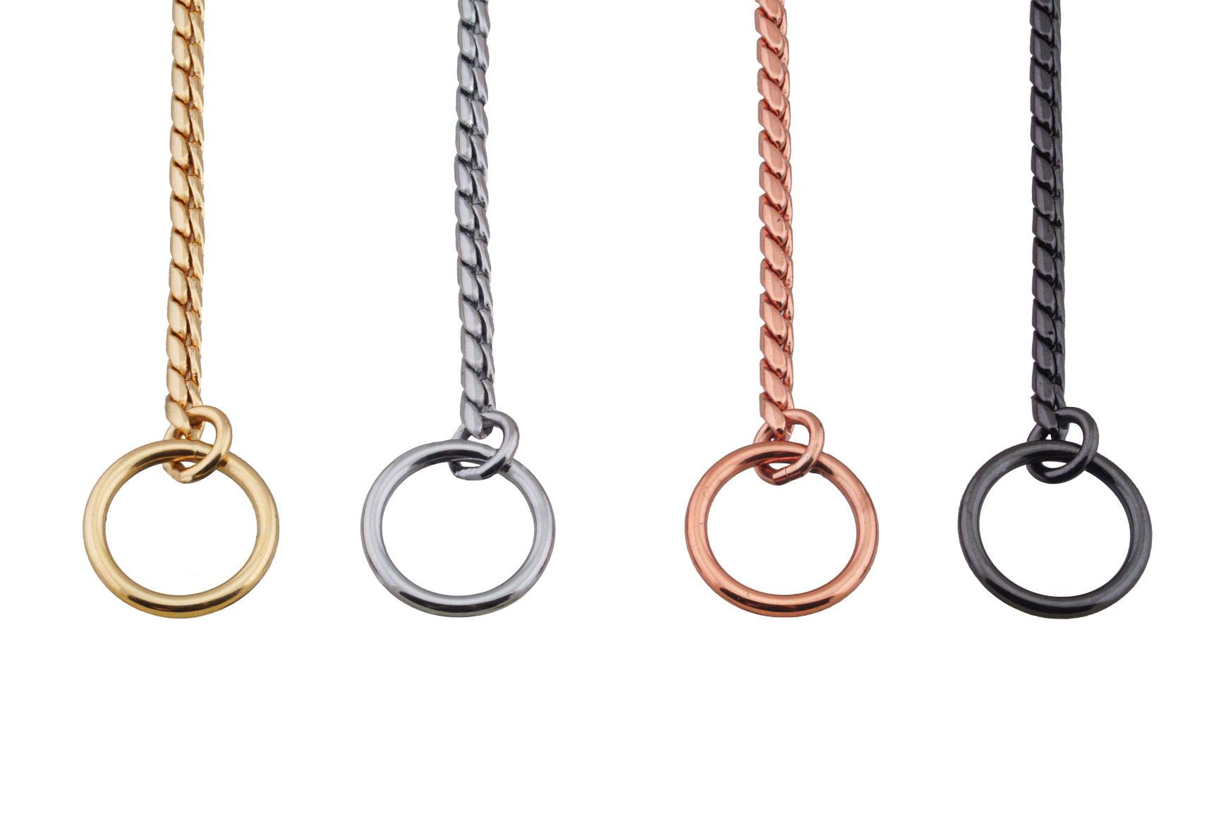 Alvalley Adjustable Metal Chain Dog Collar - Fine Brass Snake Chain Slip Collar for Toy, Small, Medium, Large & XL Dogs - Chrome Plated 26