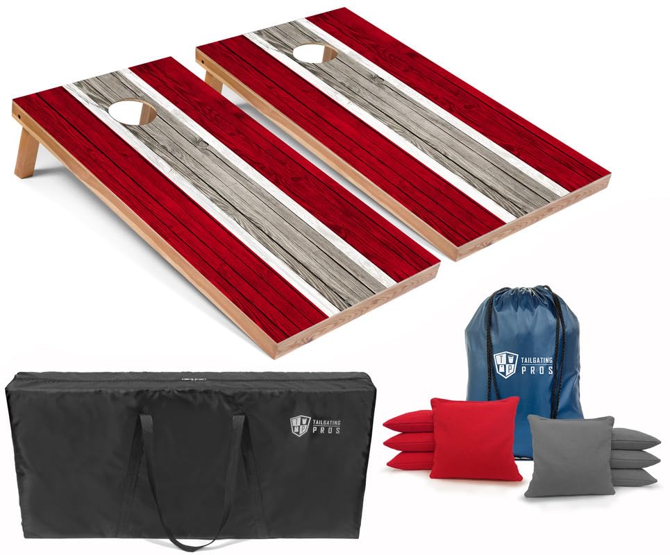 Tailgating Pros Striped LED Cornhole Board Set with Built-in Lights - 4'x2' Regulation Size, Multicolor LED Lighting, 8 Bean Bags & Carrying Case - Perfect for Backyard Parties, Tailgating & Outdoor Games