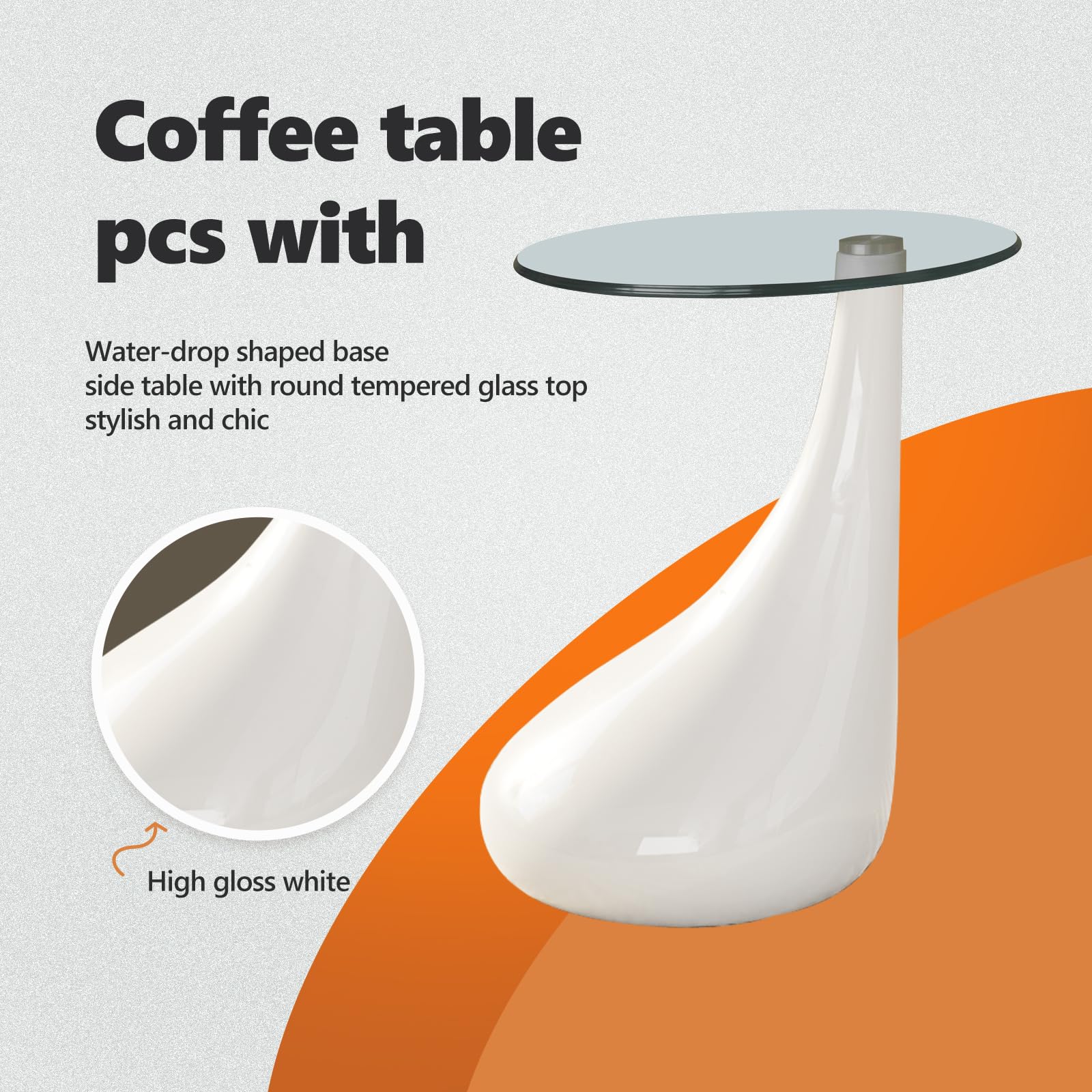 vidaXL Modern Coffee Table with Water-Drop Base & Round Tempered Glass Top - 16.5'' Diameter x 21.7'' Height - High Gloss White - Perfect for Living Room, Lounge or Office Decor