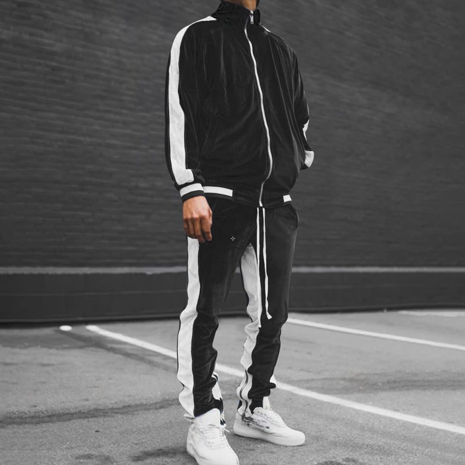 Premium Men's 2-Piece Velvet Tracksuit Set - Gold Winter Casual Suit with Lapel Collar | Comfortable Lounge Wear & Stylish Outfit for Gym, Travel, and Daily Fashion