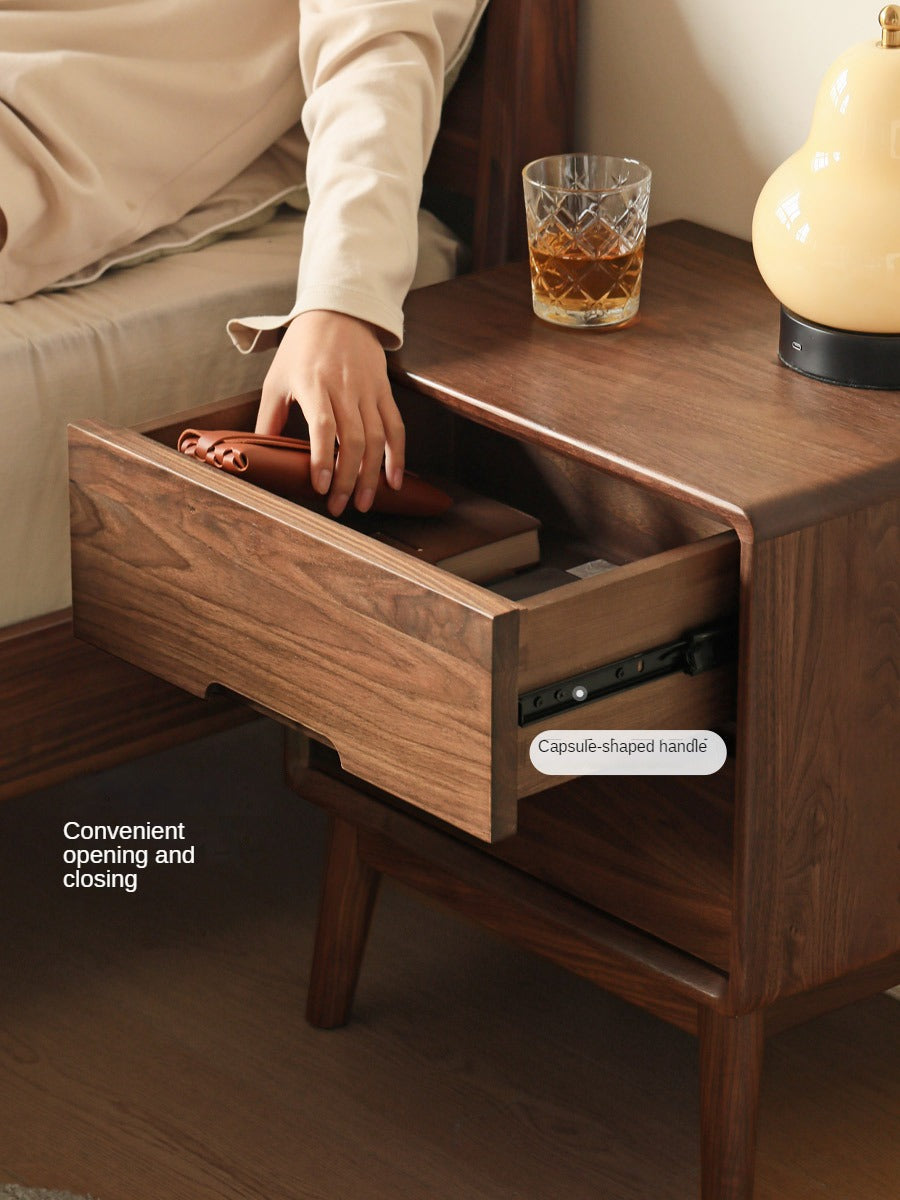 Premium Black Walnut Solid Wood Nightstand with Storage - Modern Bedside Table for Bedroom, Living Room & Guest Room - Durable & Stylish Furniture for Home Decor