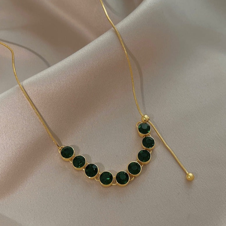Dainty Green CZ Adjustable Chain Necklace | Elegant Jewelry for Women | Perfect for Parties, Weddings & Everyday Wear | HN2329
