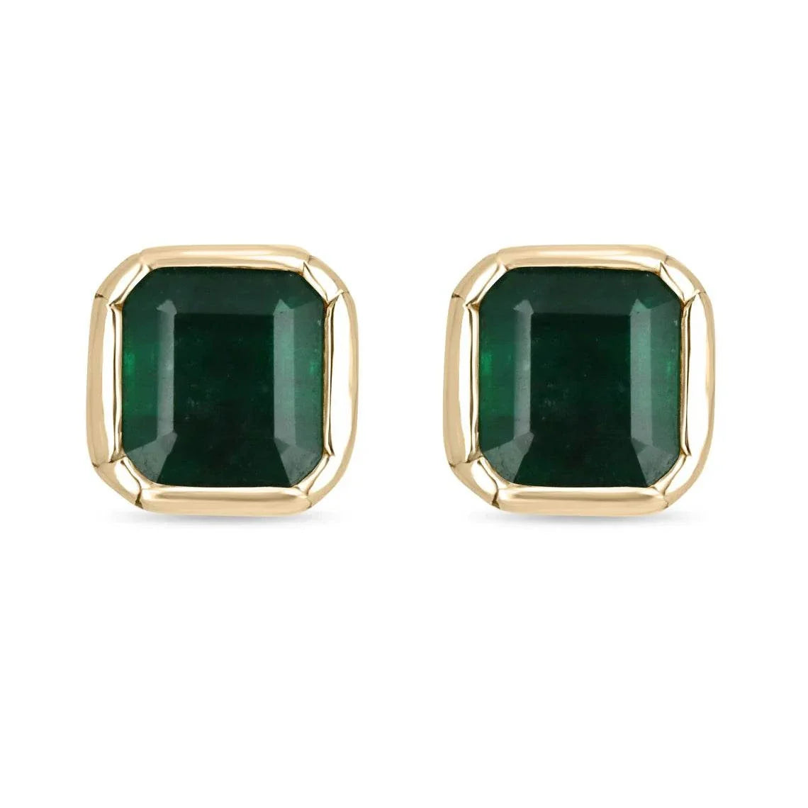 4.46tcw Statement Dark Green Square Emerald Gold Earrings 14K - Elegant Bezel Set Jewelry for Women, Perfect for Parties, Weddings & Special Occasions