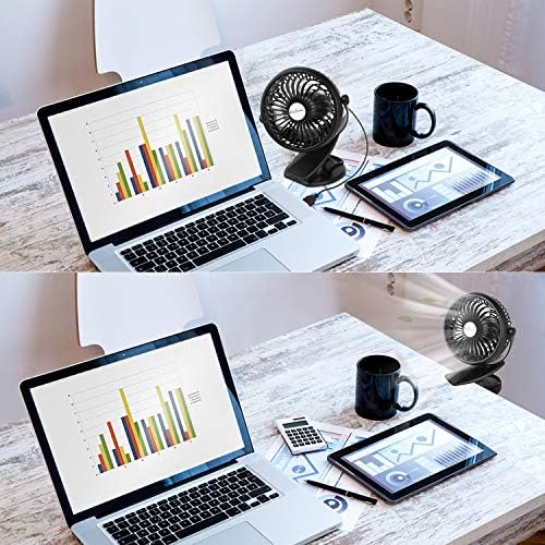 SkyGenius USB Clip on Mini Desk Fan - Portable Personal Fan for Office, Home & Travel - Quiet Cooling Fan with Adjustable Tilt - Black